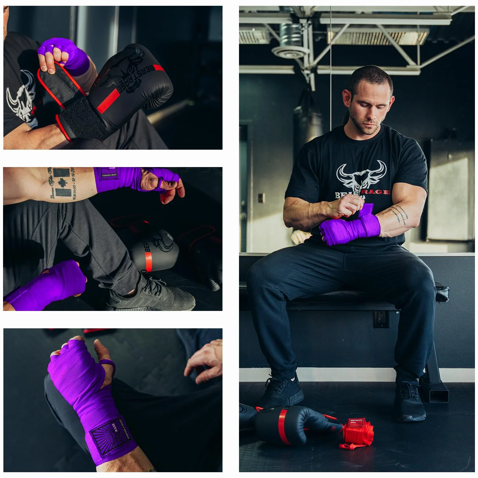 BEAST RAGE Rękawice bokserskie Mężczyźni Ochrona MMA Wsparcie Wewnętrzne Rękawice treningowe do sztuk walki Punching Combat Sports Muay Thai, pod rękawice 4,5 m Bandaże elastyczne