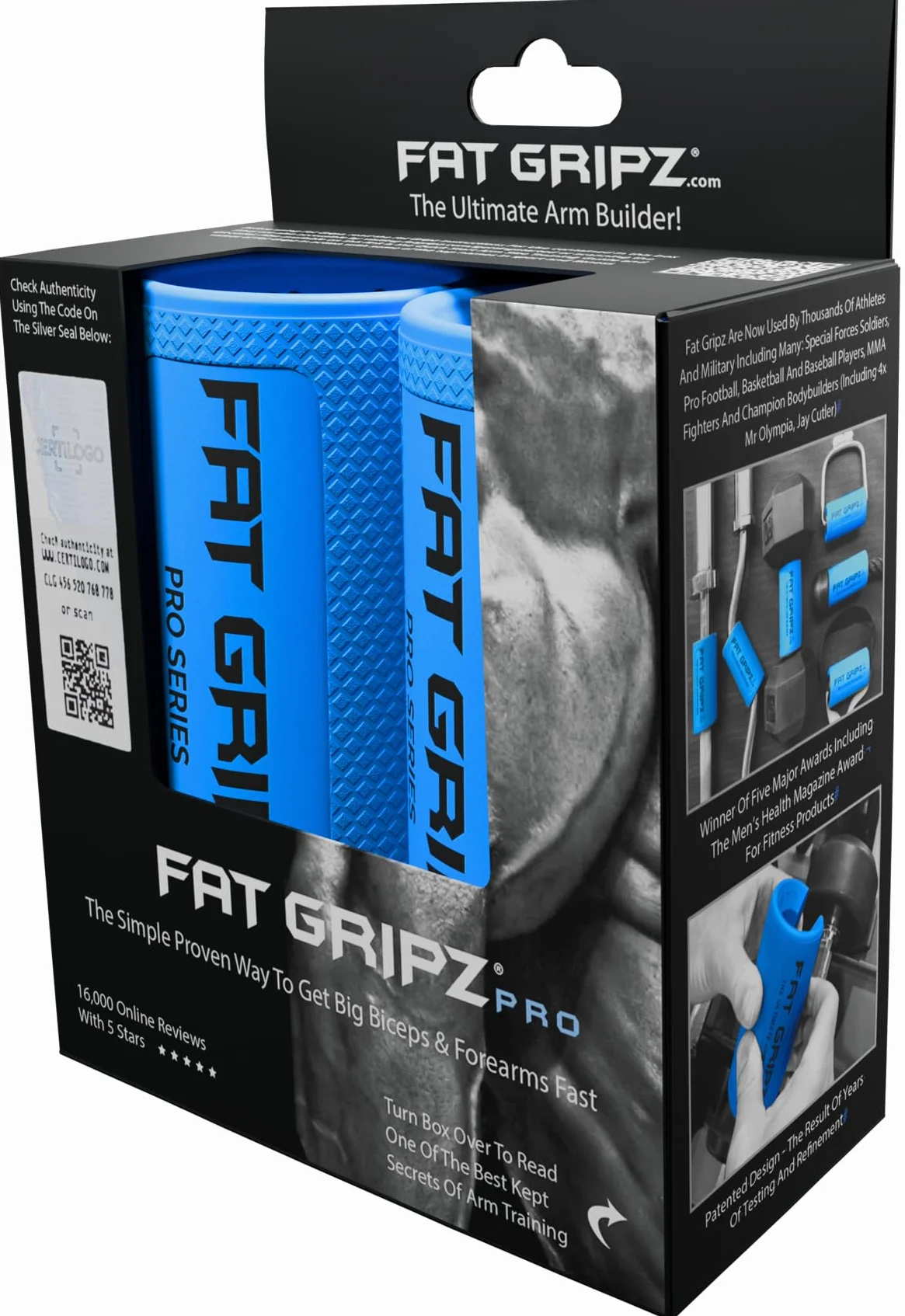 Fat Gripz Pro – mocne bicepsy i mięśnie ramion, prosty i szybki sposób (średnica zewnętrzna 5,7 cm) – grube uchwyty do hantli