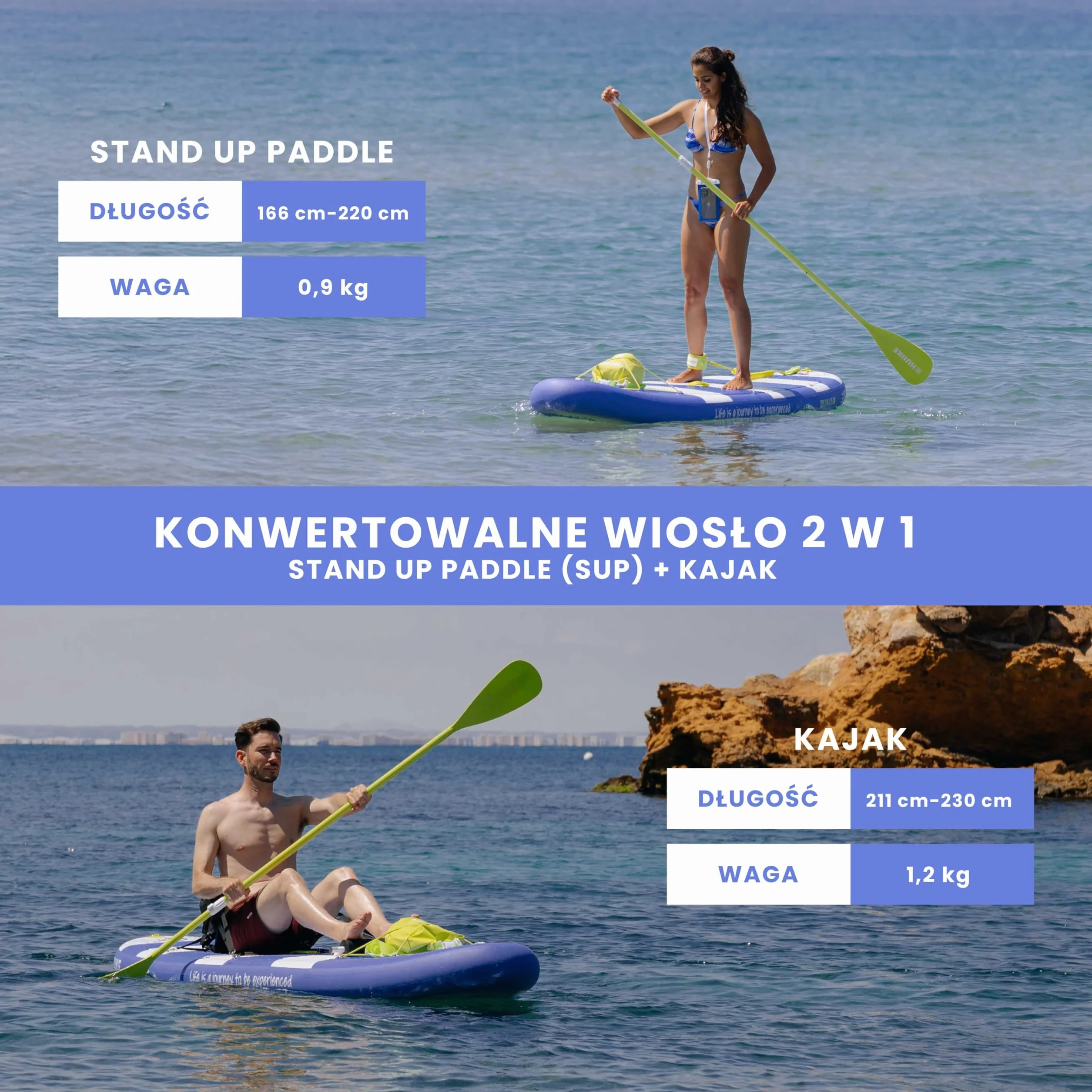 Wiosło do Deski SUP 2 w 1 Aluminium HUIIKE 4 Części Regulowane Paddleboard