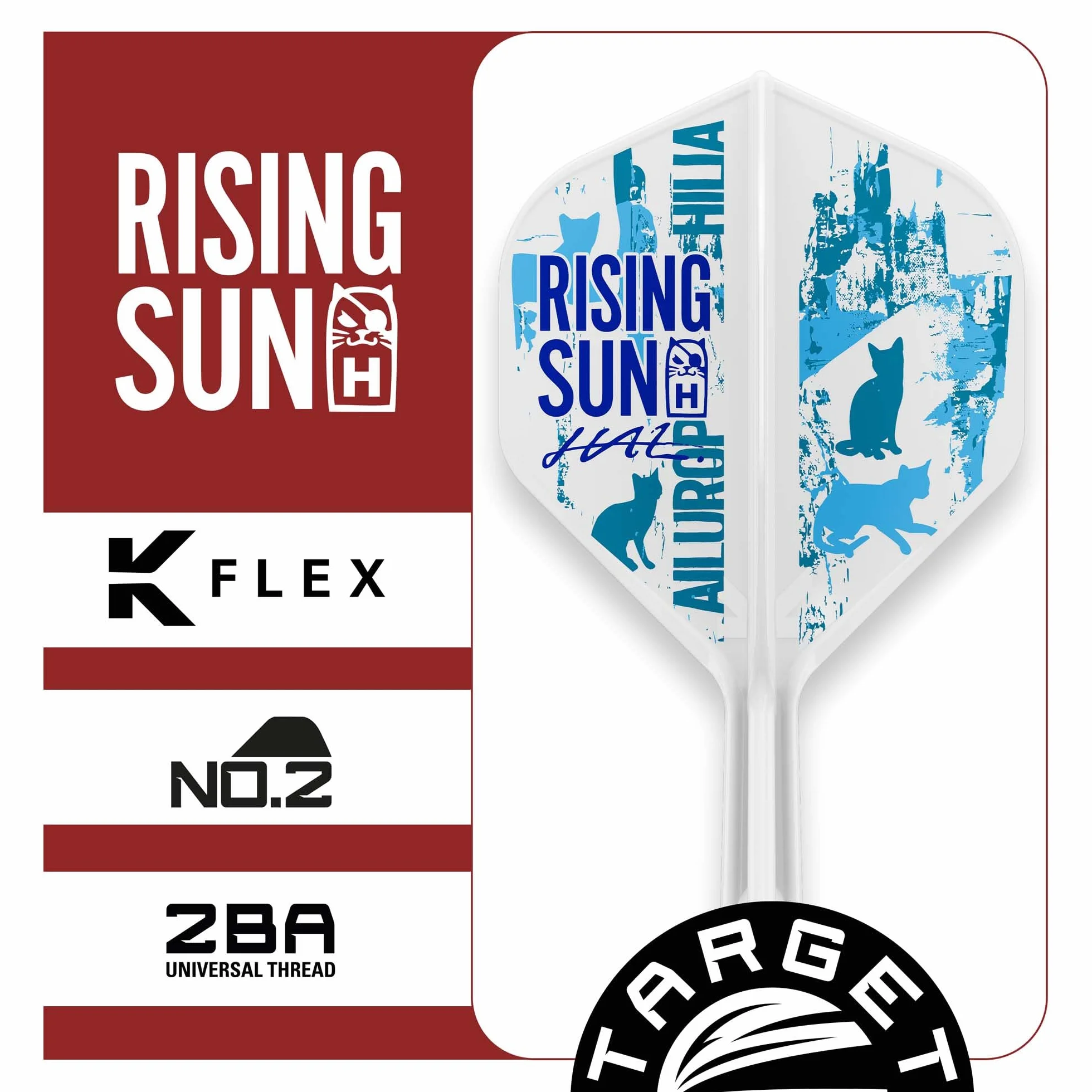 Target Japan Rising Sun K Flex Dart Flights & Shaft System, No.2 Standard/No.6 Shape | Zestaw 3 szt. K-Flex All-in-One Flight, akcesoria Haruki Muramatsu | K-Flex Dart Stem Short/Intermediate/Medium