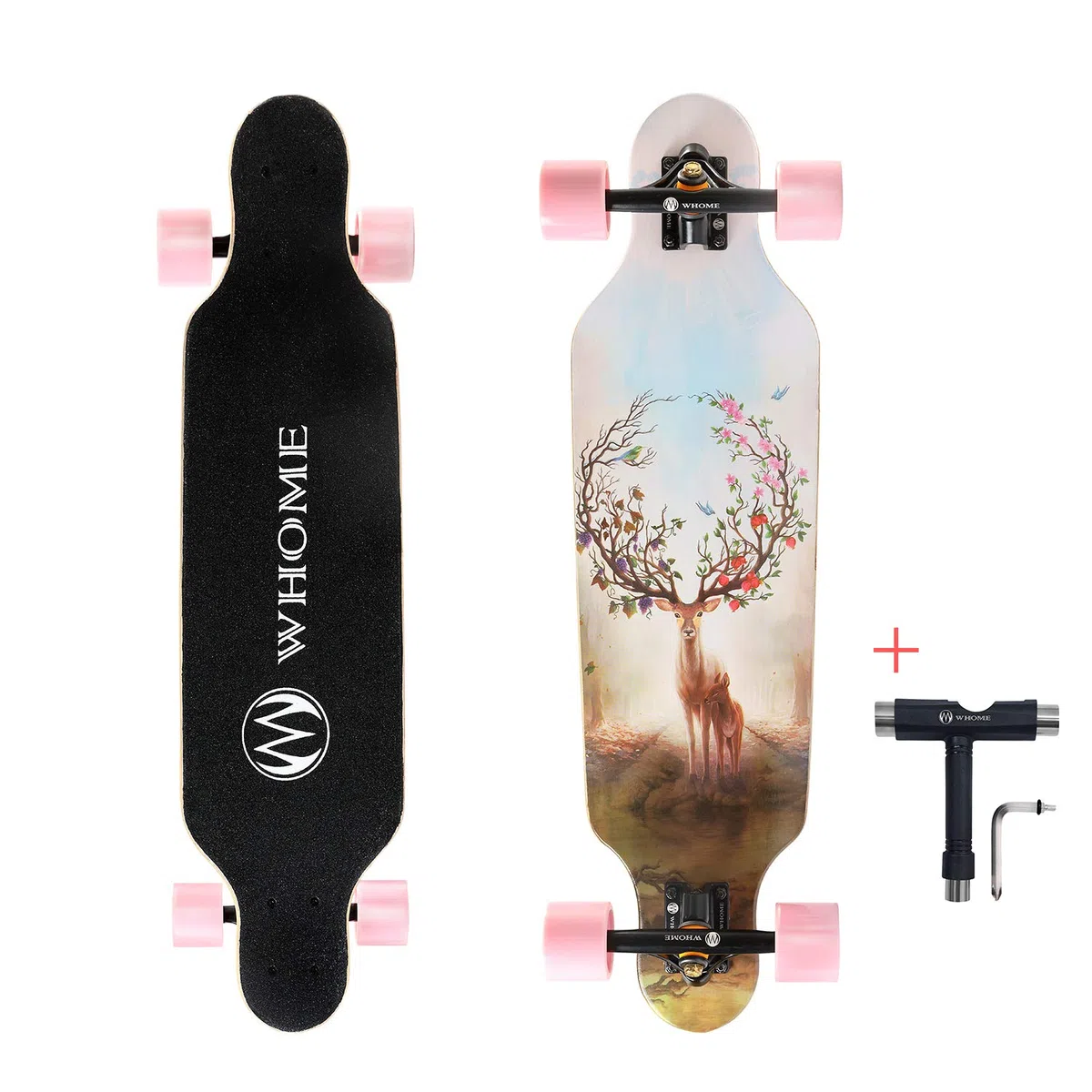WHOME Pro Longboards – mała deskorolka Longboard Cruising 79 cm dla dorosłych / dzieci / chłopców Pro / początkujących z narzędziem T