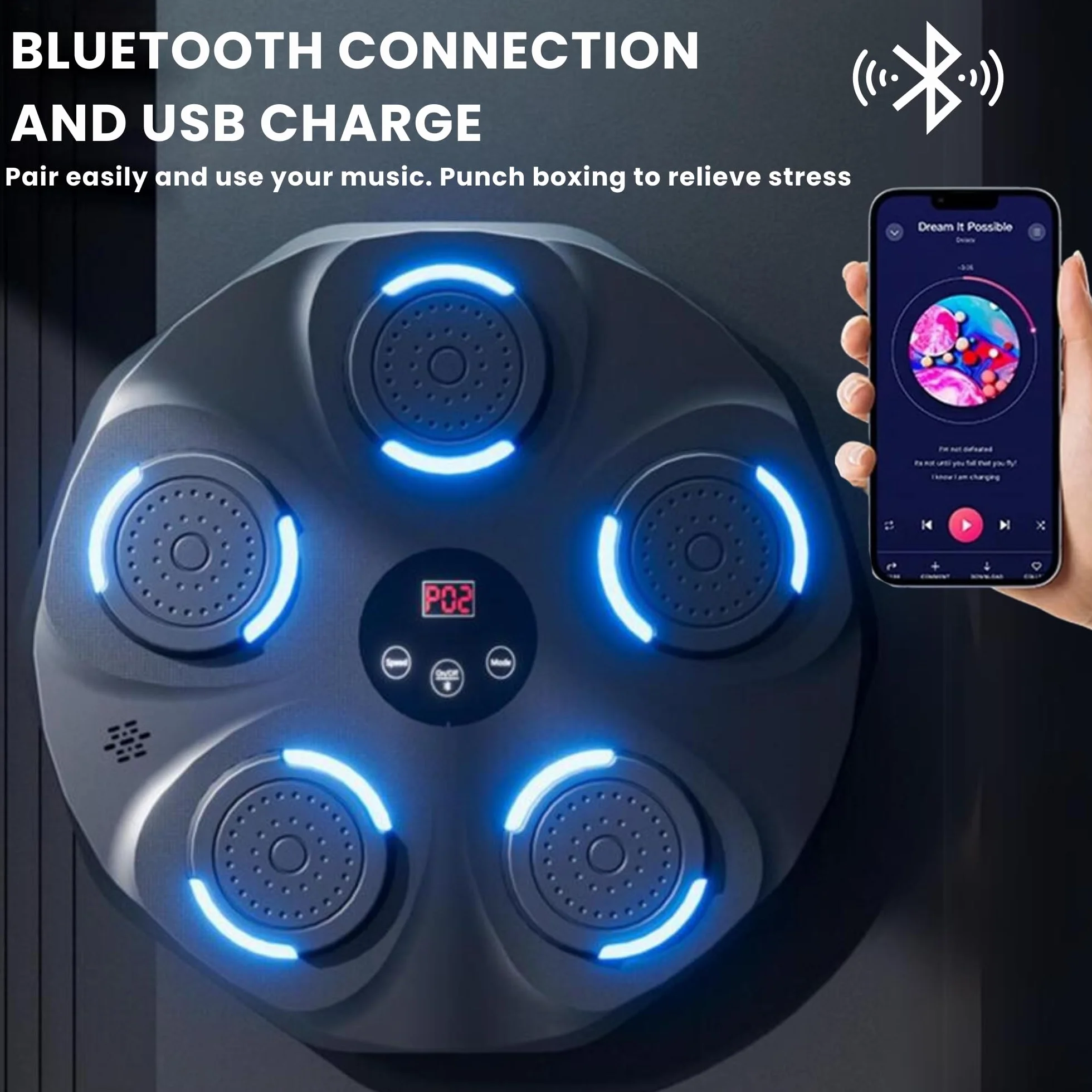 Muzyczna Maszyna Bokserska z PU, Podkładka Bokserska LED Bluetooth, Rękawice Bokserskie