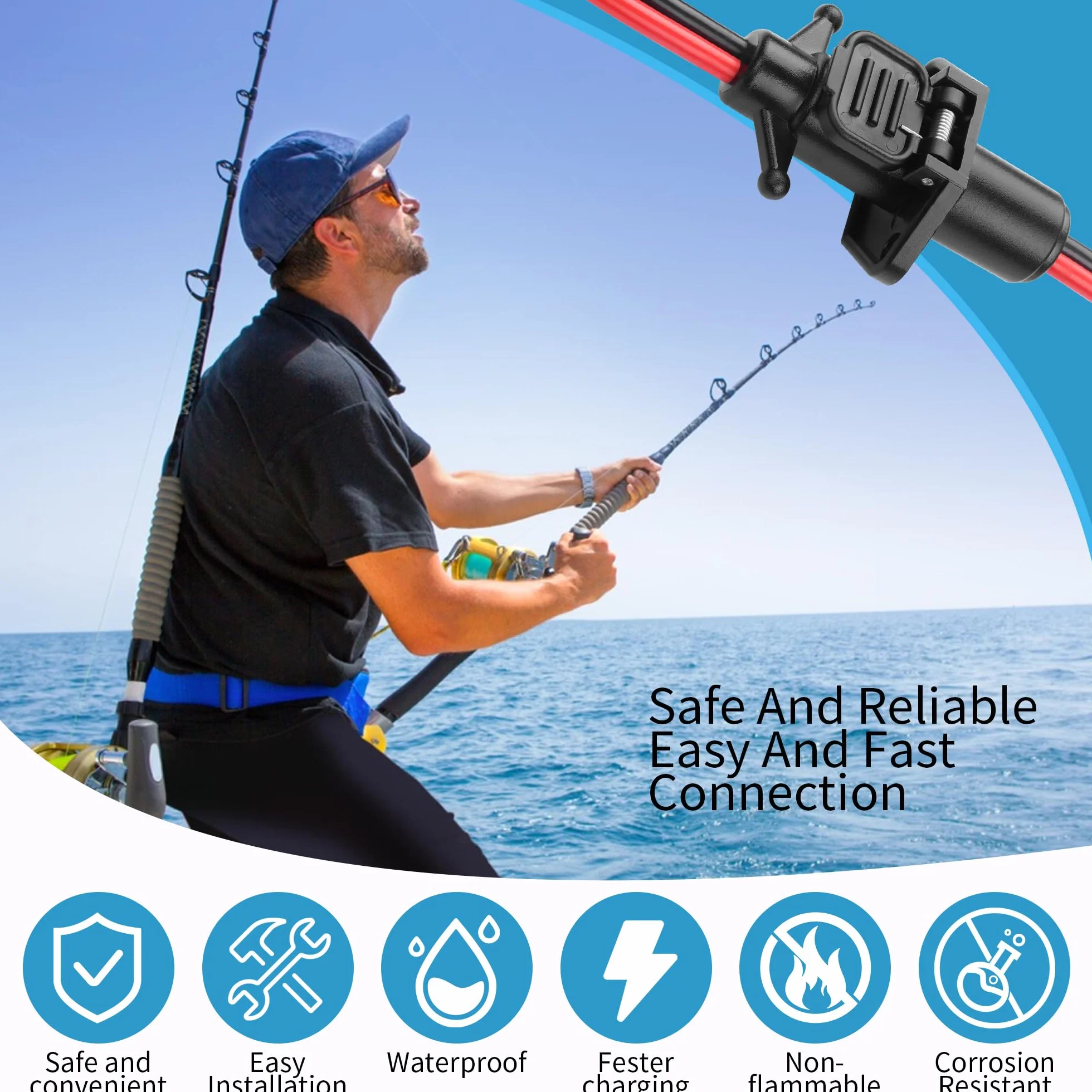 YACSEJAO 8AWG 12 V-24 V Trolling Motor Wtyczka i gniazdo Kit Marine-Grade Power Connector z wężem termokurczliwym do łodzi basowych, kajaków, silników trollingowych