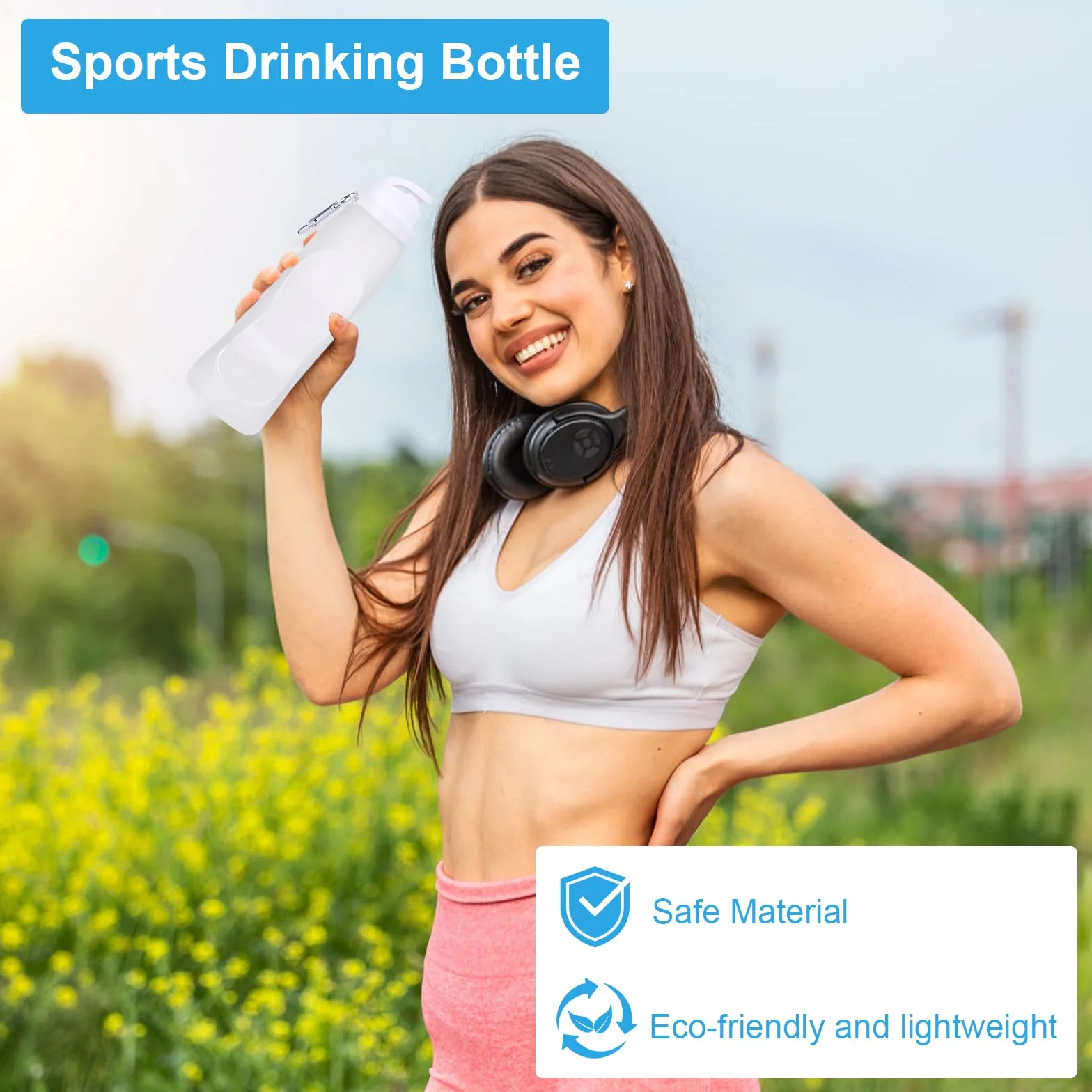 TNSLAND Składana butelka na napoje i wodę, 500 ml, przenośna, sportowa, bez BPA, z szczelnym wzorem, idealna do uprawiania sportów na świeżym powietrzu i podróży