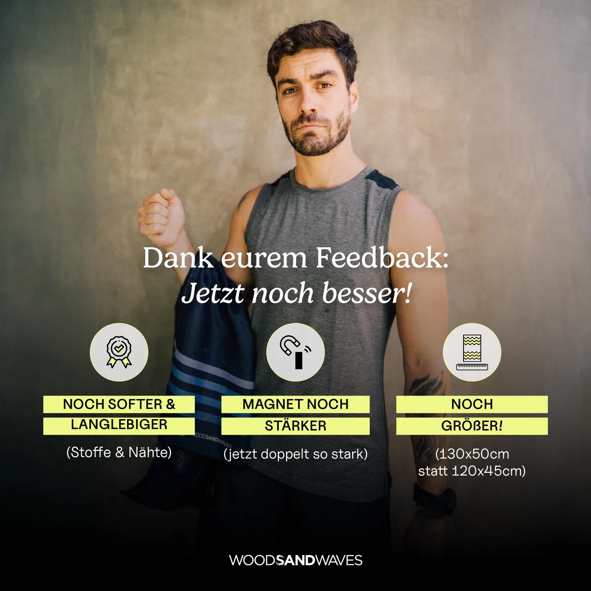 WOODSANDWAVES Ręcznik sportowy do siłowni z zamkiem błyskawicznym i torbą z magnesem – szybkoschnący i antypoślizgowy – ręcznik z mikrofibry do fitness, sportu, siłowni – ręcznik do siłowni i