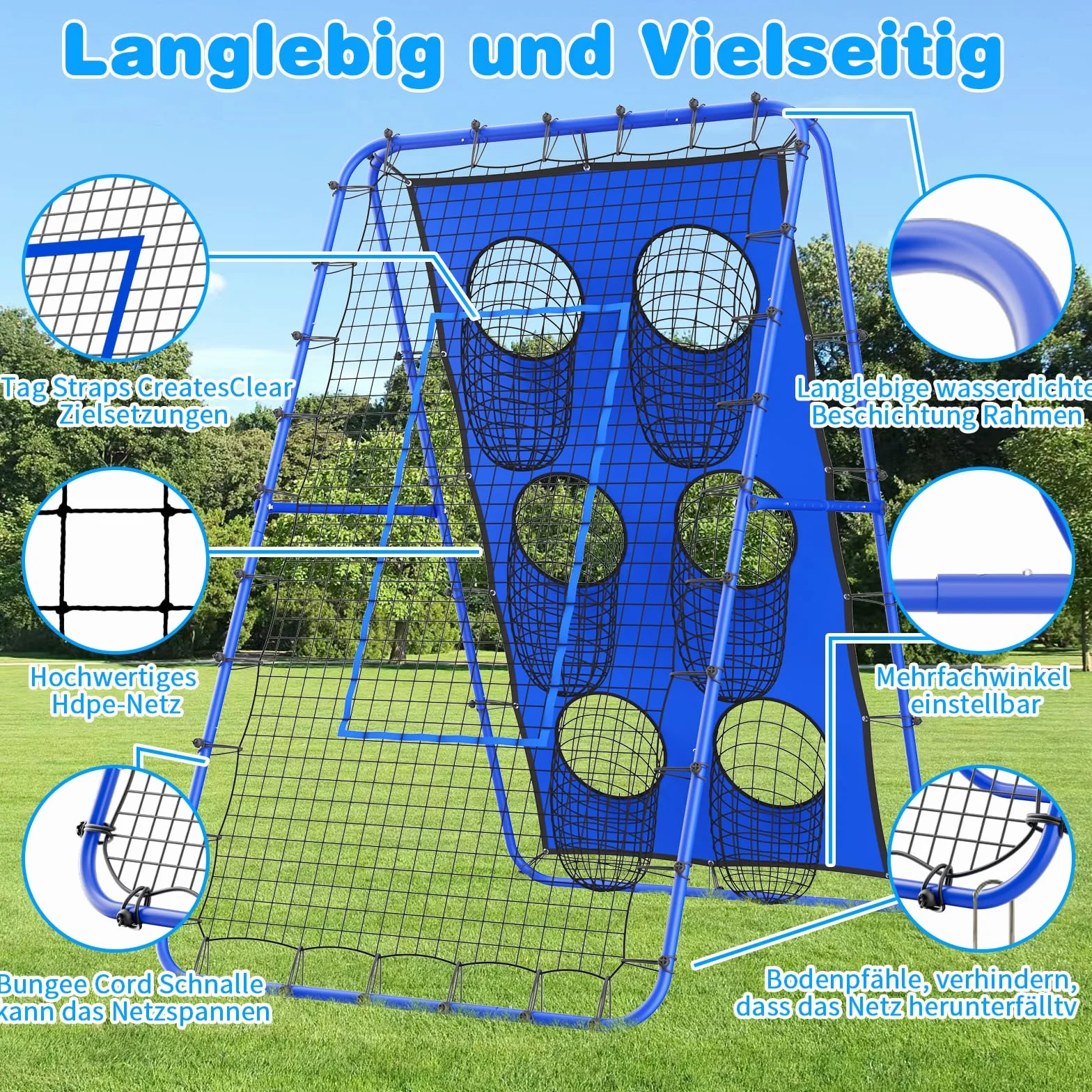 Rebounder do siatkówki, 2,1 x 1,2 m – regulowany przyrząd treningowy, siatka odbicia ze stabilnymi metalowymi słupkami, rebounder do piłki nożnej, siatkówki, koszykówki