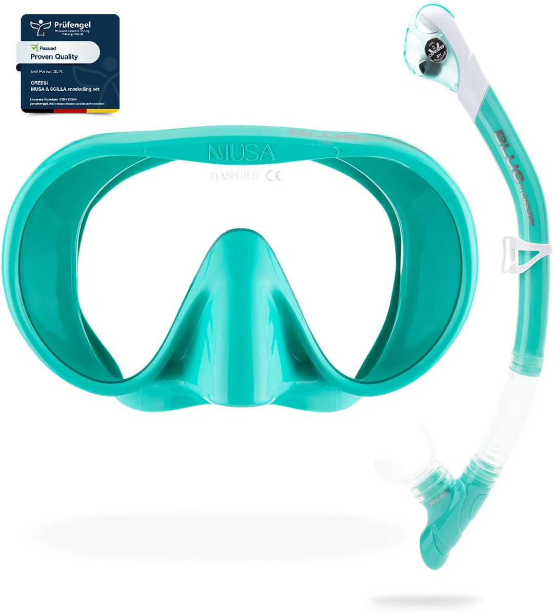 CRESSI Musa+Scilla Combo Aqua Green - Adult Combo Set Musa Snorkeling Mask and Scilla Snorkel, Aqua Green, One Size