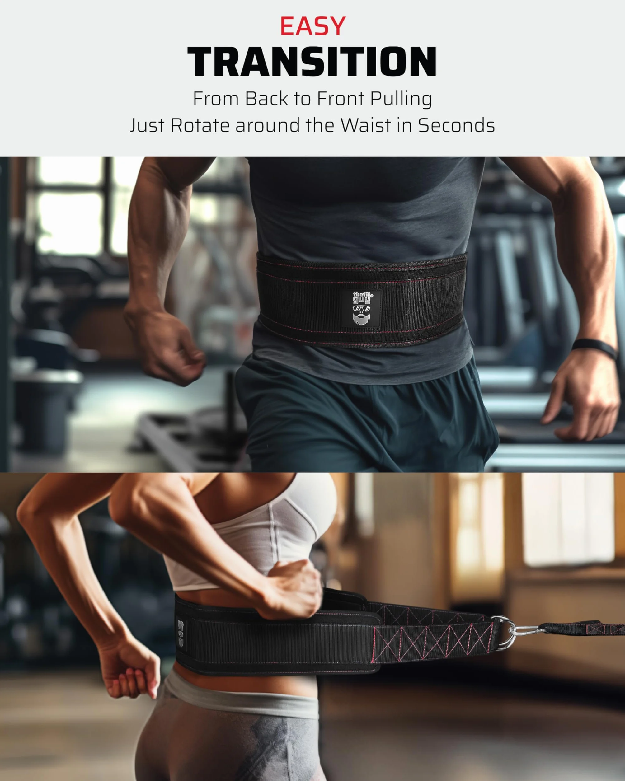 THEFITGUY Pasek do ciągnięcia treningu siłowego regulowane zapięcie 2 paski 4 haczyki