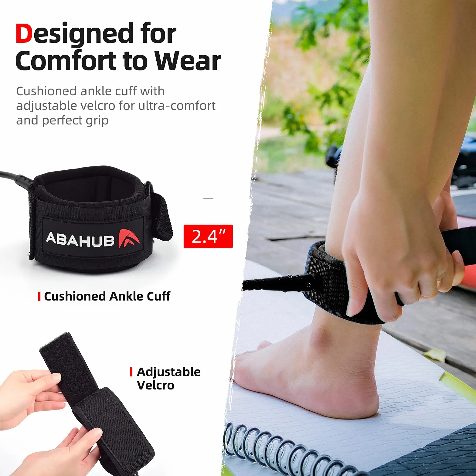 Abahub Wysokiej jakości zwijana smycz SUP, stand up Paddleboard Legrope, 3 m, czarna, grubość 7 mm, do deski surfingowej, deskorolki Boogie
