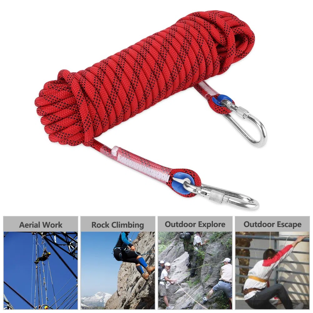 Alomejor lina wspinaczkowa o średnicy 12 mm, lina do przeżycia, solidna paracord, z karabinkiem (20 M)