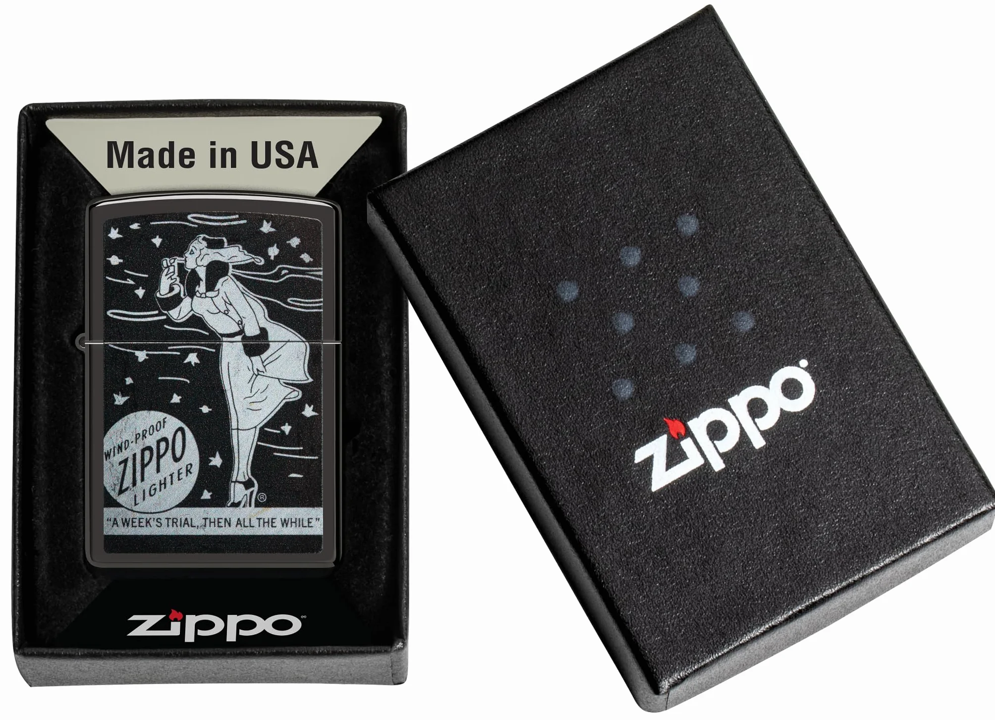 Zippo Vintage Windy Logo Zapalniczka Sztormowa Wielokrotnego Użytku Wiatroodporna Czarny