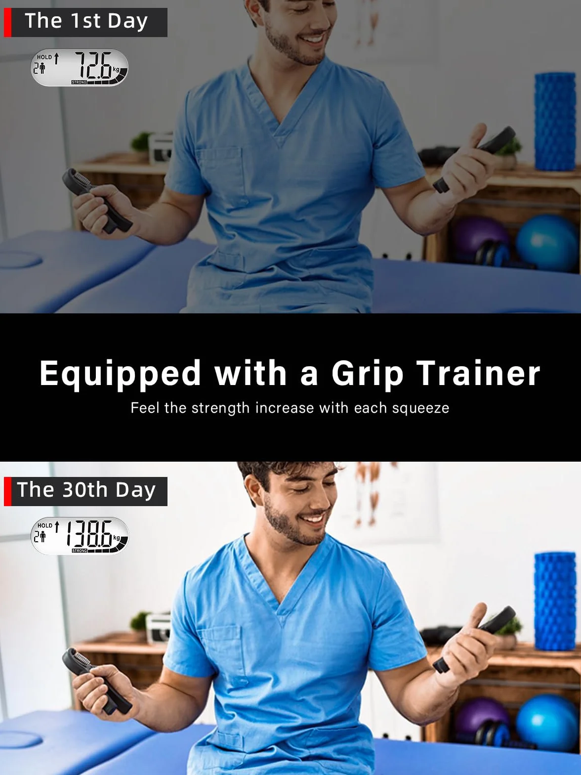 JTHEW Trener siły chwytu regulowany opór 5-60 kg z inteligentnym licznikiem do rehabilitacji