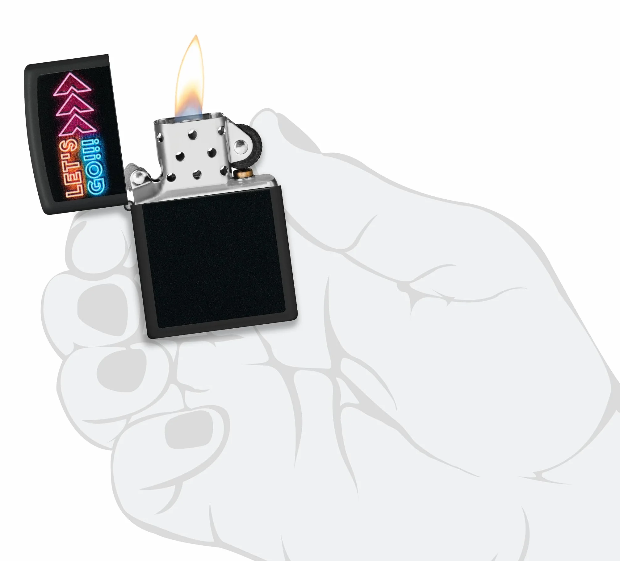 Zippo Let's Go Zapalniczka Sztormowa, Lampa Światła Czarnego, do Napełniania, Wielokrotnego Użytku, Wiatroodporna Konstrukcja, Pudełko na Prezent, Wykonano w USA, Kolor Czarny Matowy