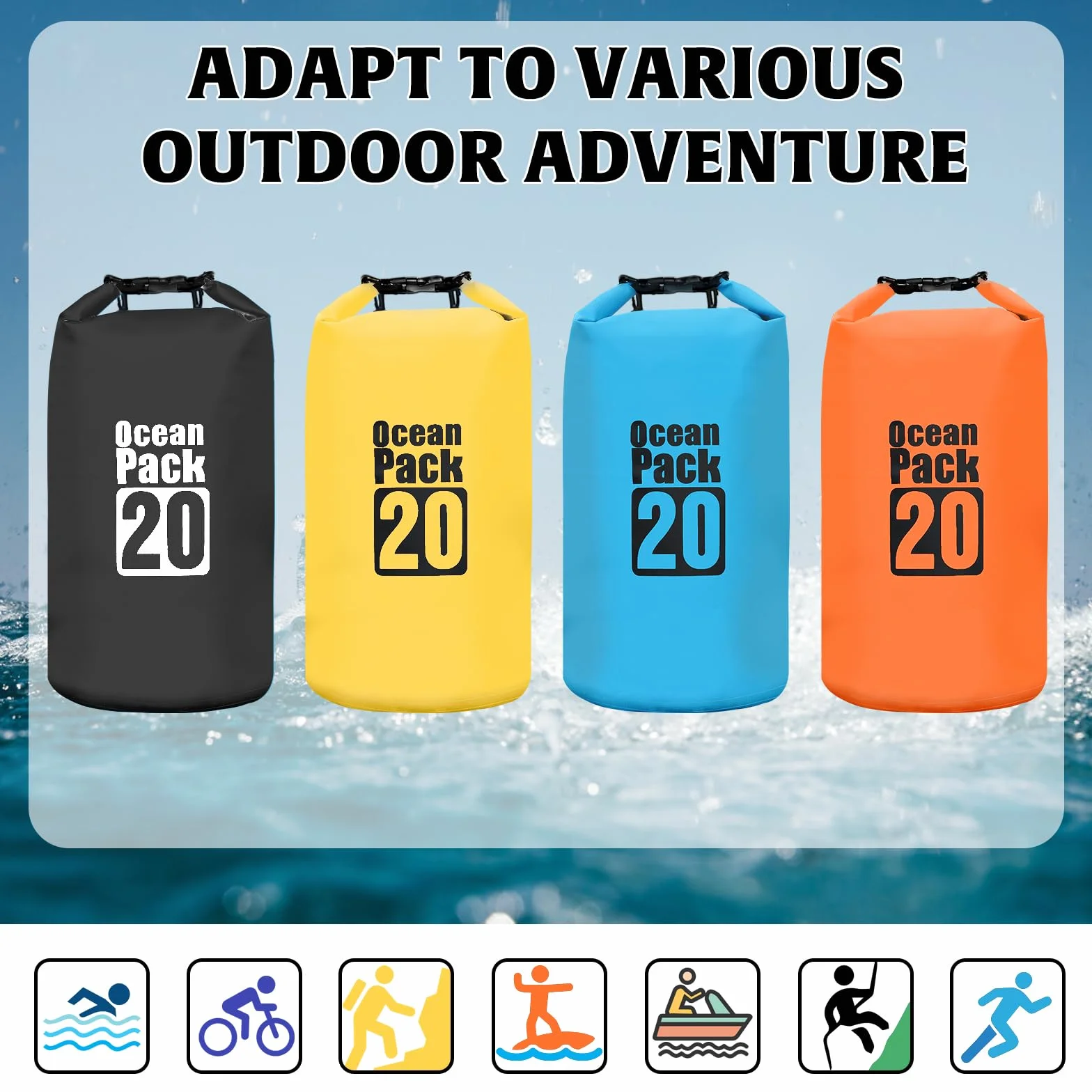 Gucass Dry Bag, 20 L Worek wodoszczelny Wodoszczelna torba regulowanym pasek na ramię, na Telefon Komórkowy, Regulowany Pasek na Ramię, na kemping, rafting, pływanie, surfowanie, Czarny