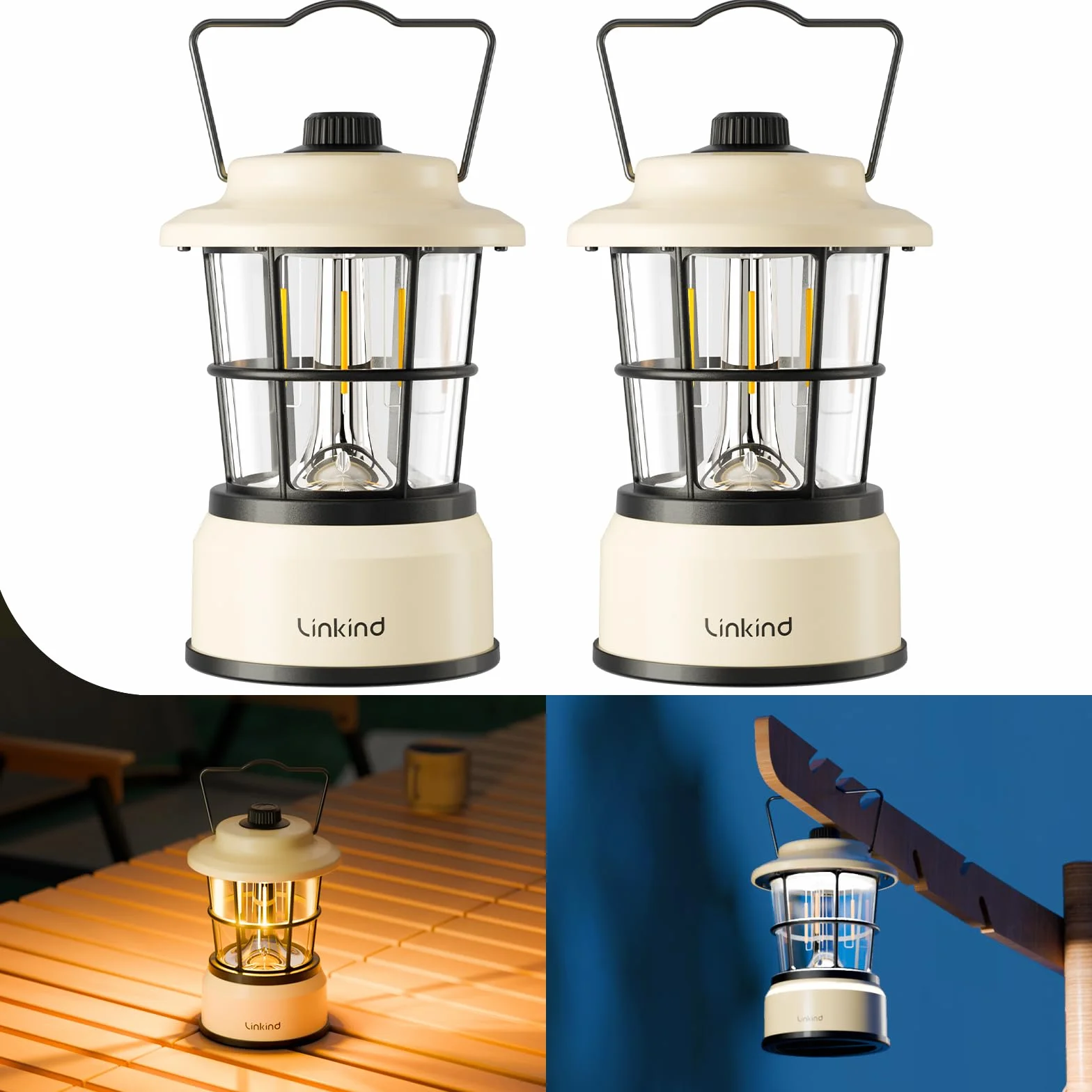Linkind Latarnia LED retro zasilana bateriami 2 sztuki