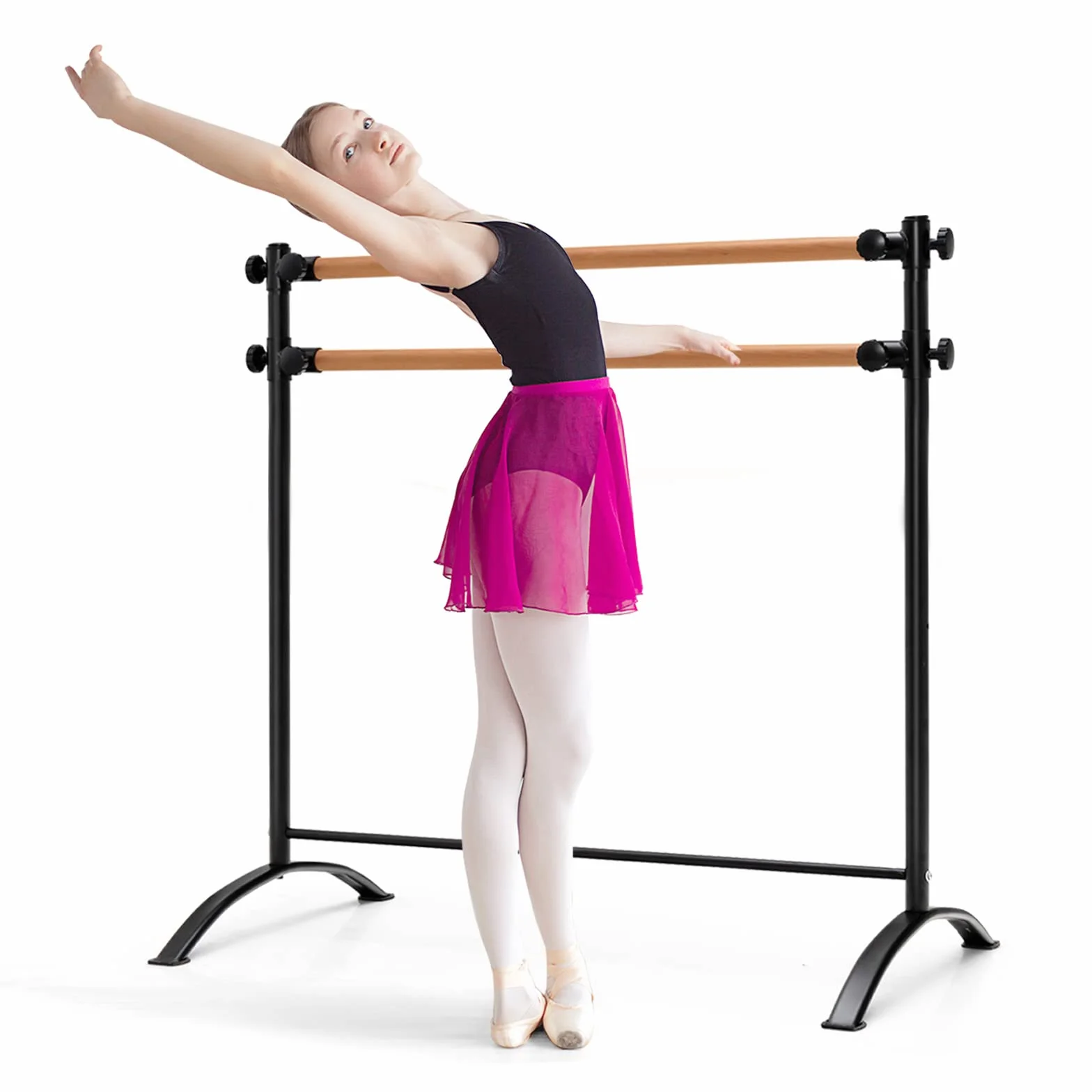 GOPLUS Przenośny drążek baletowy 122 cm, wolnostojący, regulowany, podwójny, czarny