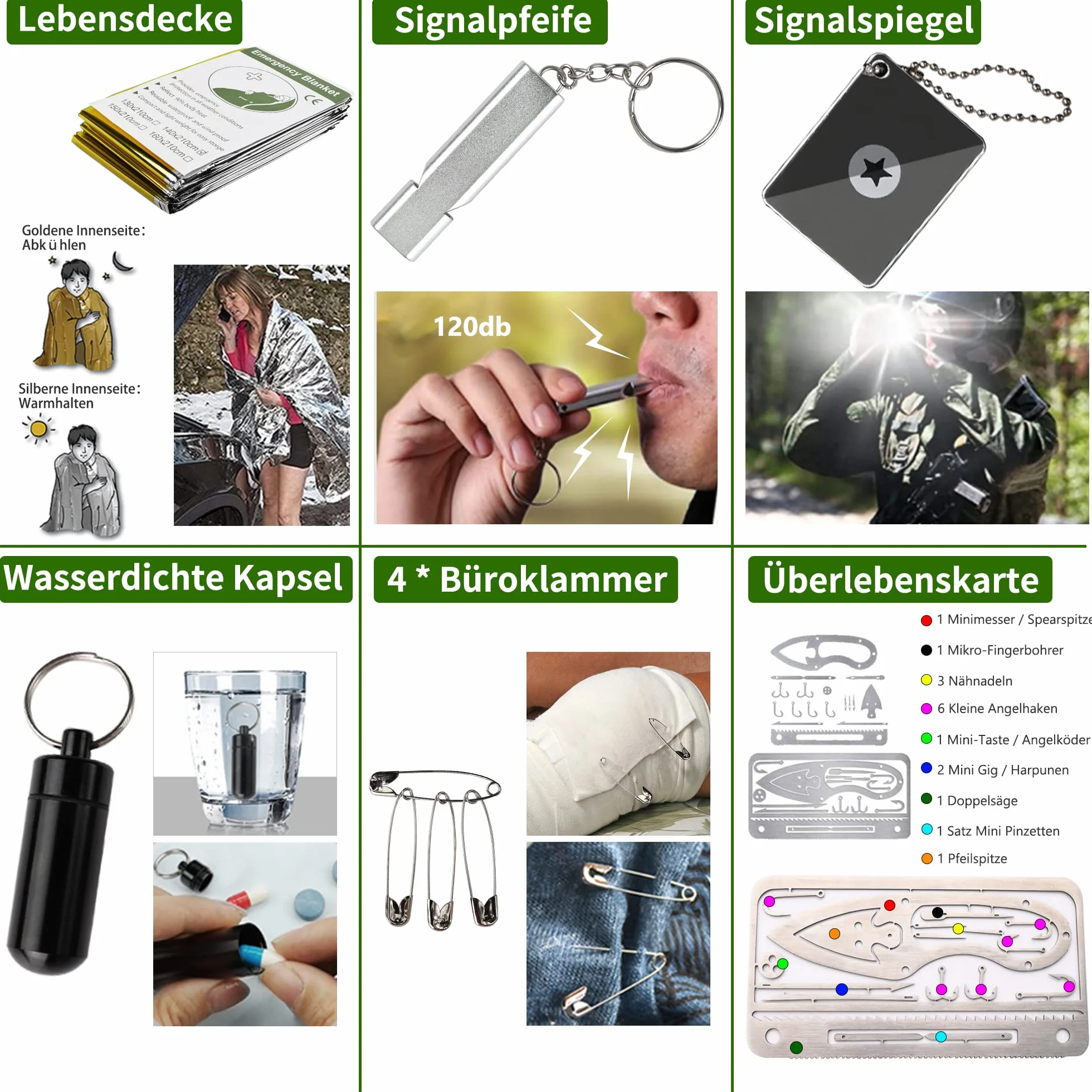 FINIBO Zestaw survivalowy 21 w 1, wyposażenie outdoorowe, zestaw awaryjny z kompasem, latarka taktyczna i inne akcesoria, na kemping, do bushcraftu, wędrówek, polowań, przygód, czarny, 20,6 x 12,8 x