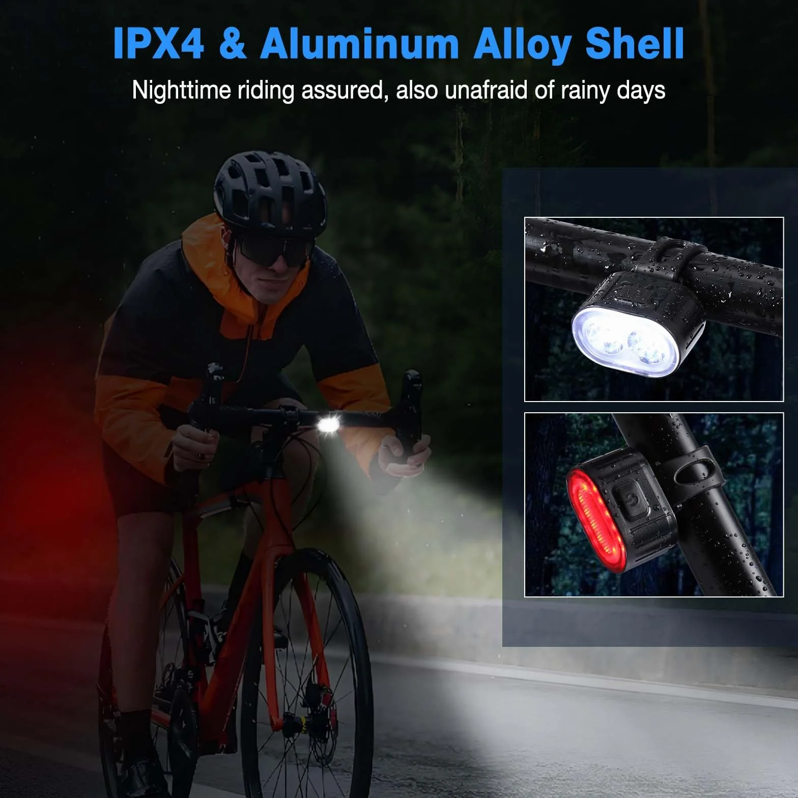 Blendura Światła rowerowe LED, 4 + 6 trybów światła rowerowego z przodu i z tyłu, IPX4, światło rowerowe USB z możliwością ładowania, nadaje się do różnych rowerów