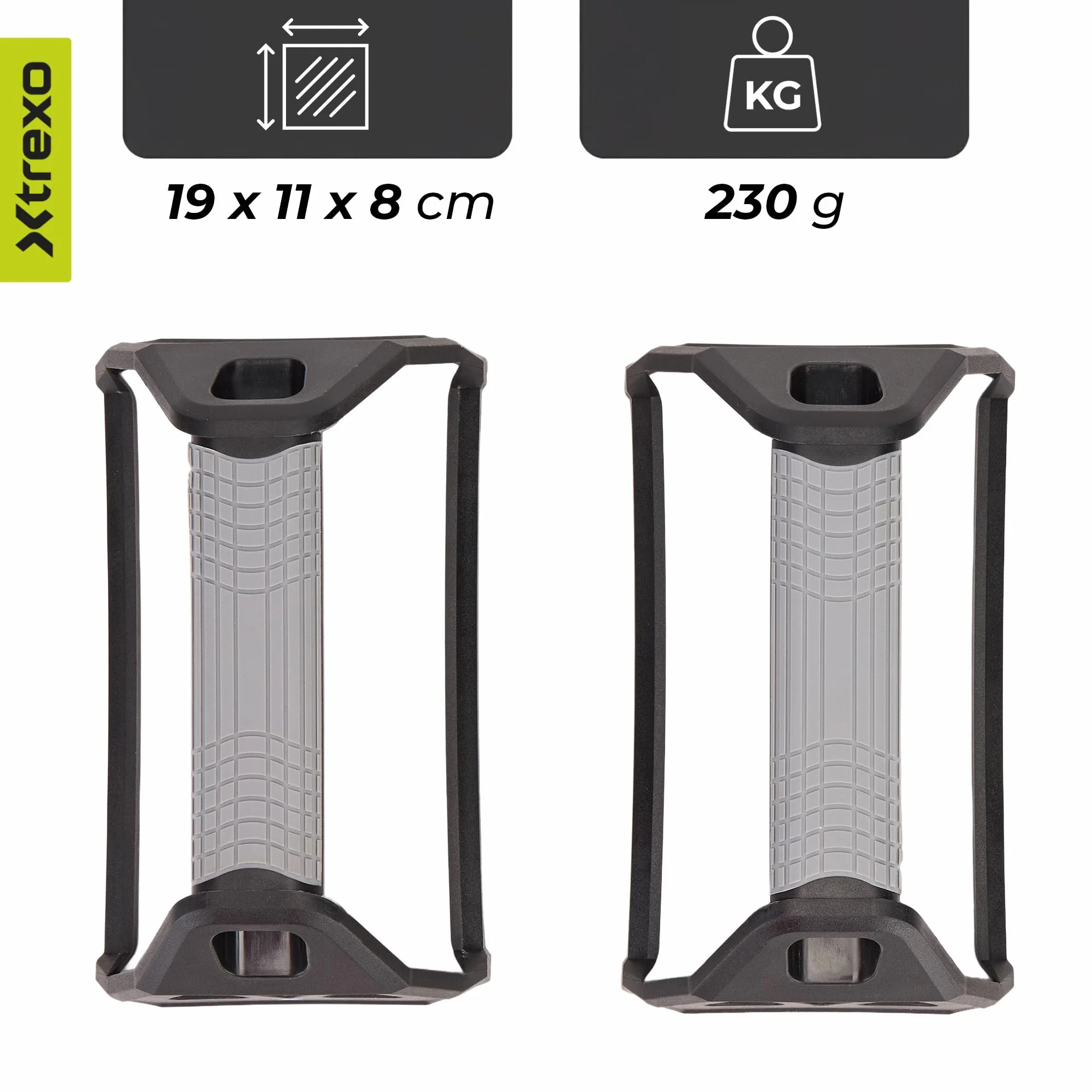 TREXO Uchwyty do pompek w kolorze czarnym, 19 x 11 x 8 cm, stabilne, antypoślizgowe dno, wykonane z wytrzymałego polipropylenu (PP) i TPR, poprawia efektywność treningu siłowego i wytrzymałościowego