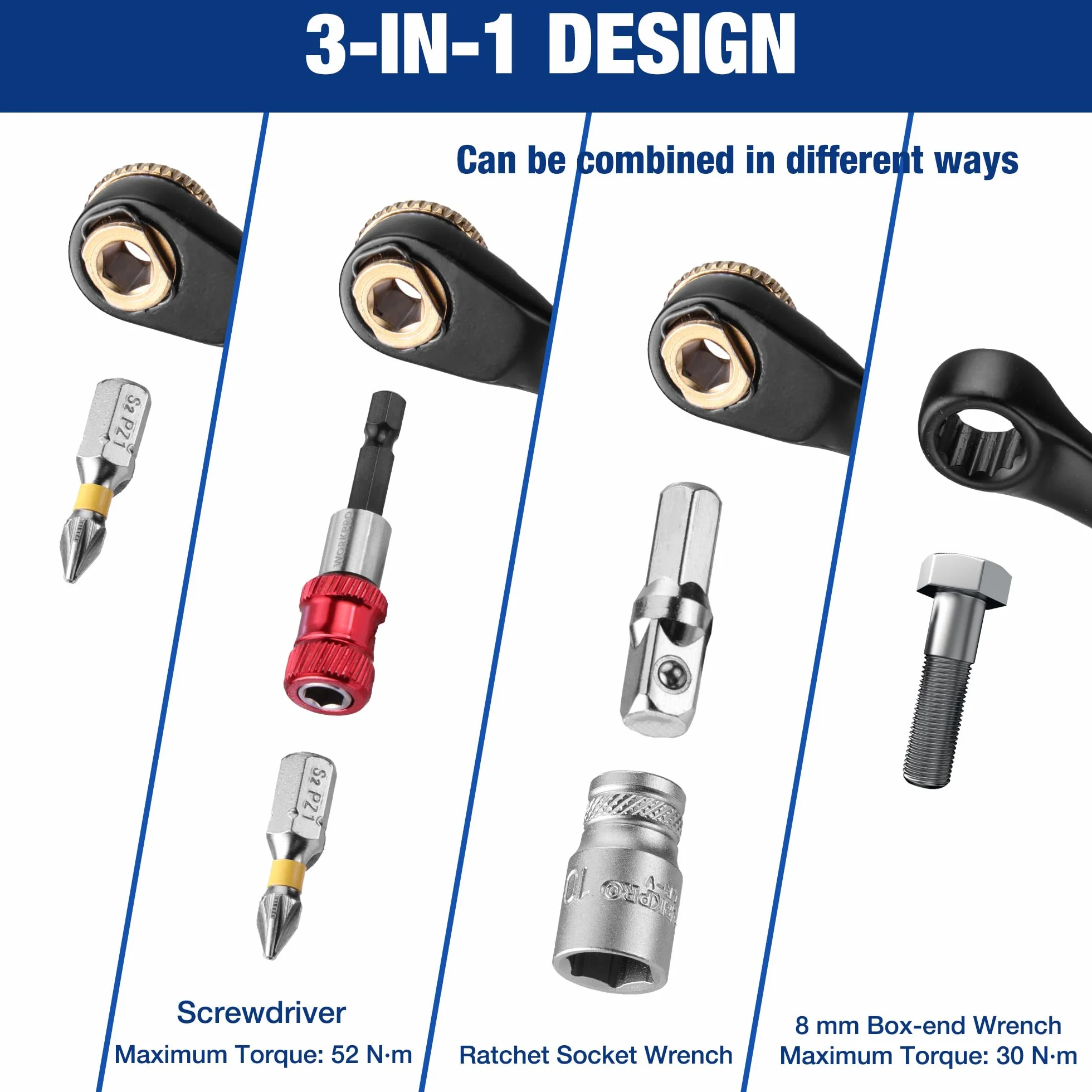 WORKPRO Zestaw nasadek 1/4" 34-częściowy, bity wkrętakowe S2, magnetyczny uchwyt