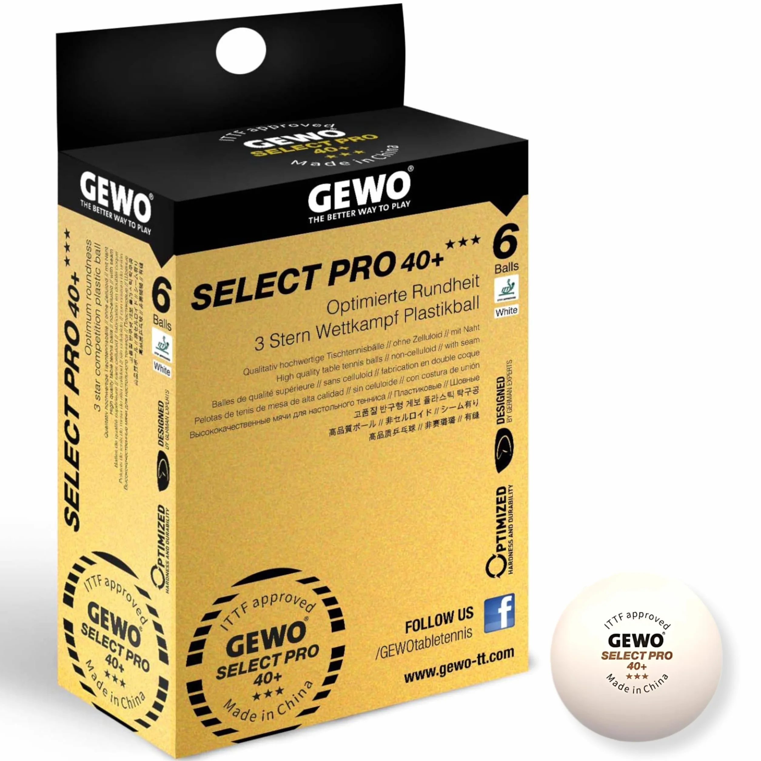 GEWO Select PRO piłki do tenisa stołowego – 3 gwiazdki z tworzywa sztucznego, 40+ ze szwem – certyfikowane przez ITTF piłki do tenisa stołowego – wysokiej jakości profesjonalne piłki do tenisa