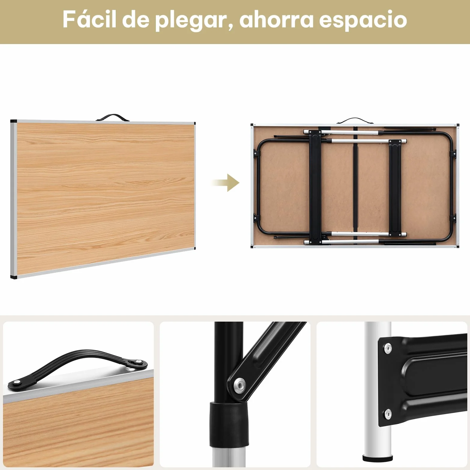 Składany stół kempingowy aluminiowy z regulacją wysokości 100 x 60 x 73-94 cm MDF dąb