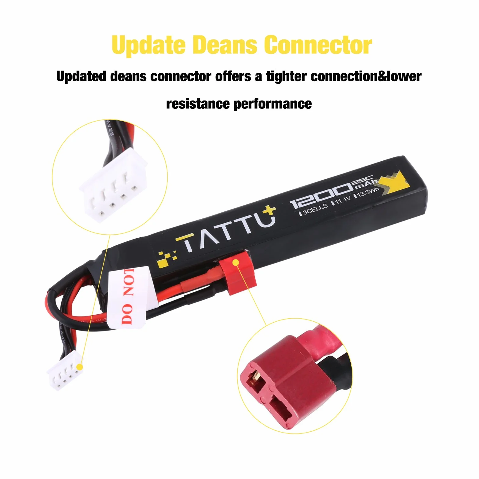 TATTU 11.1V LiPo Akumulator Airsoft Stick 3S 1200mAh 25C z złączem Deans