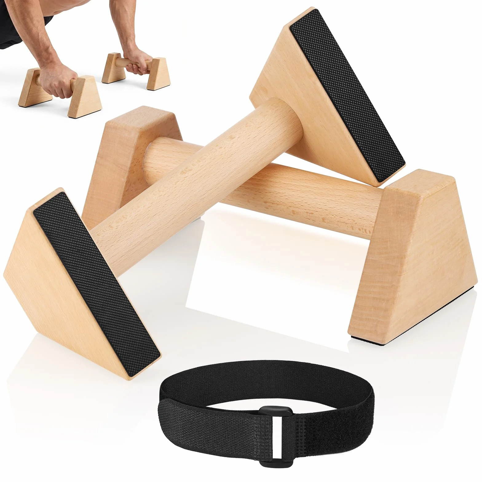 Drewniane uchwyty do pompek, 2 antypoślizgowe uchwyty do stania na rękach, ergonomiczne paralety, stabilny i trwały uchwyt do pompek, podpórka do stania na rękach do użytku domowego i na