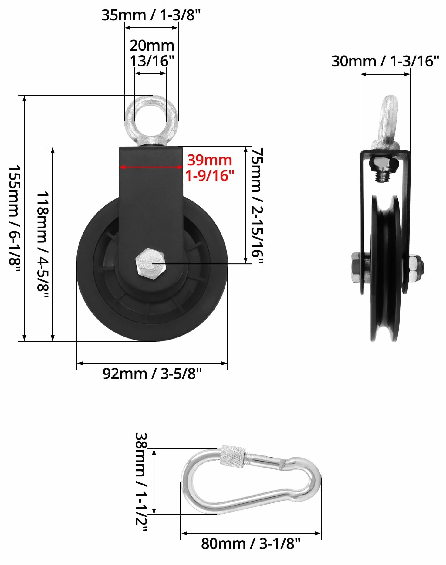 QWORK 90mm koło pasowe z paskiem obrotowym do Fitness System ciągnięcia kabli