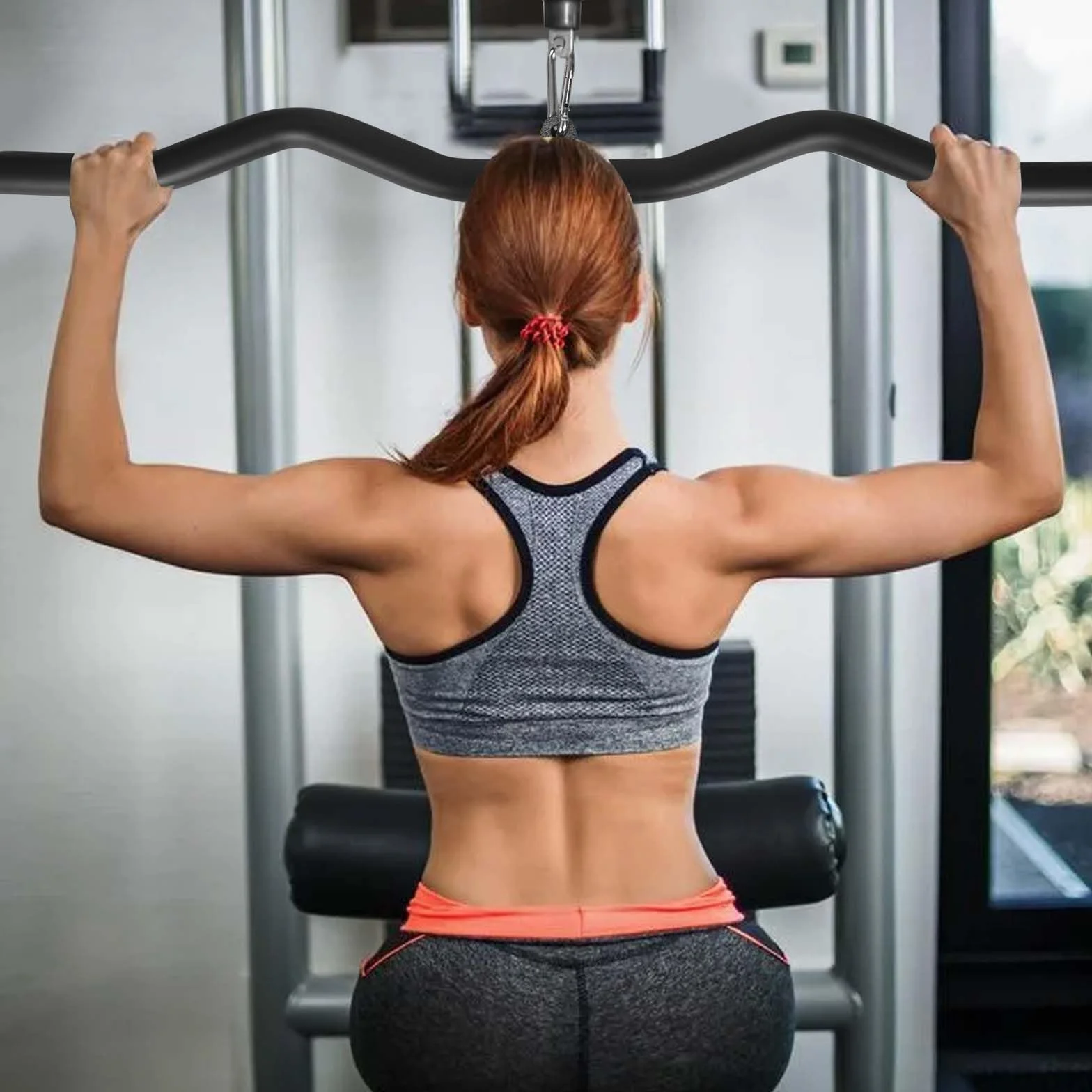 Drążek do bicepsów i tricepsa, ergonomiczny pręt latowy 80 cm czarny