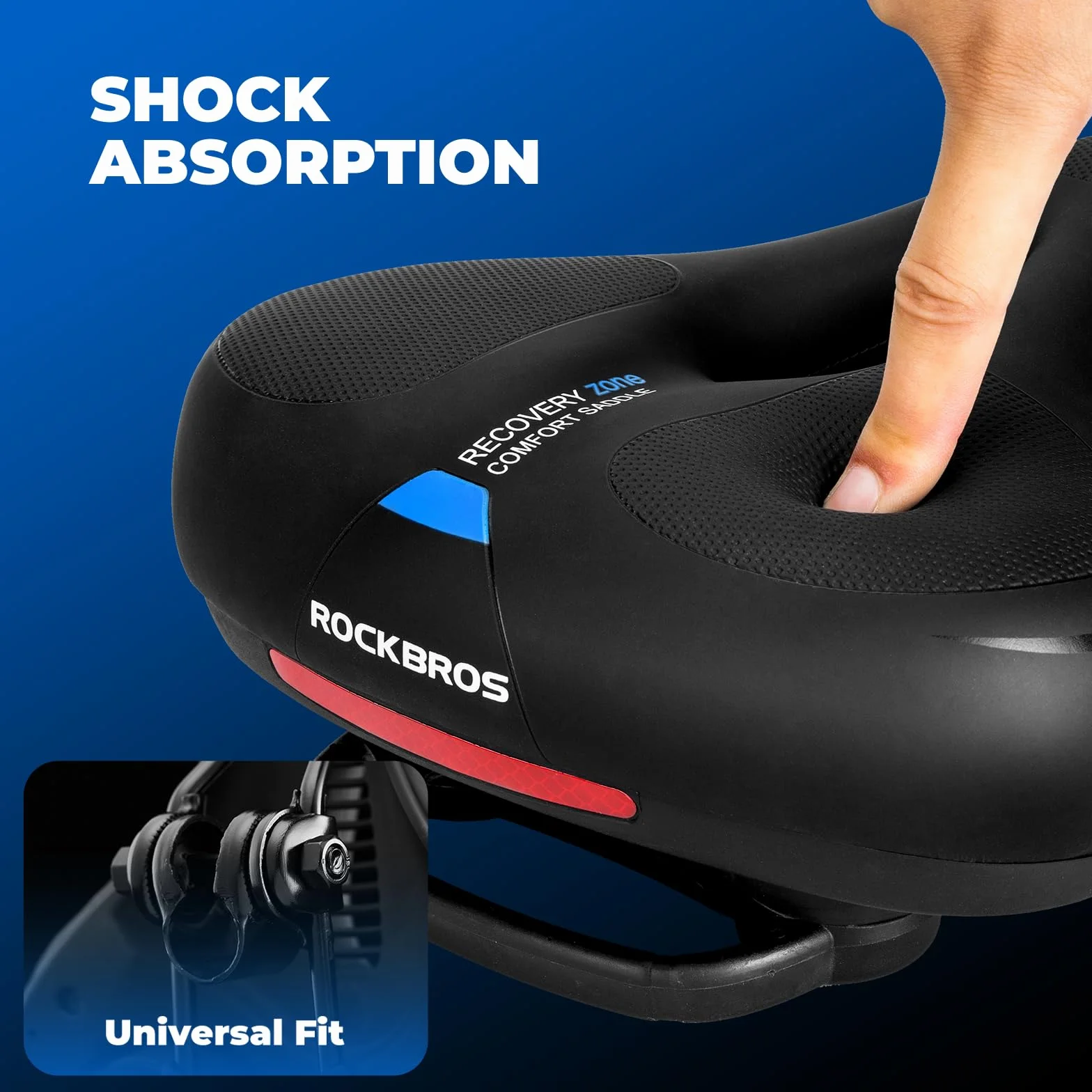 ROCKBROS Siodełko Rowerowe Wodoodporne Oddychające Antypoślizgowe Miękkie Lekkie Wygodne Ergonomiczne z Pamięcią Kształtu i Odblaskami Uniwersalne dla Mężczyzn Kobiet
