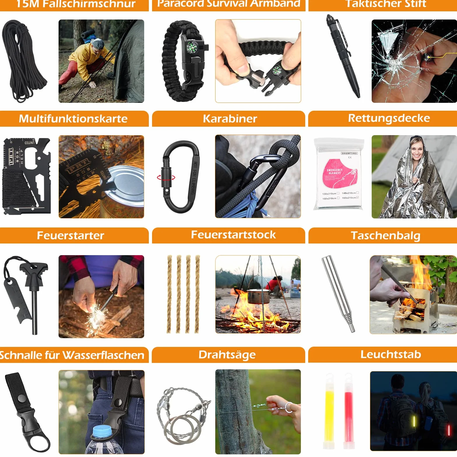 Zestaw przetrwania na świeżym powietrzu apteczką pierwszej pomocy, 180PCS sprzęt przetrwania z filtrem wody słomka wielofunkcyjna siekiera młotkowa, prezenty dla mężczyzn kemping/przygoda