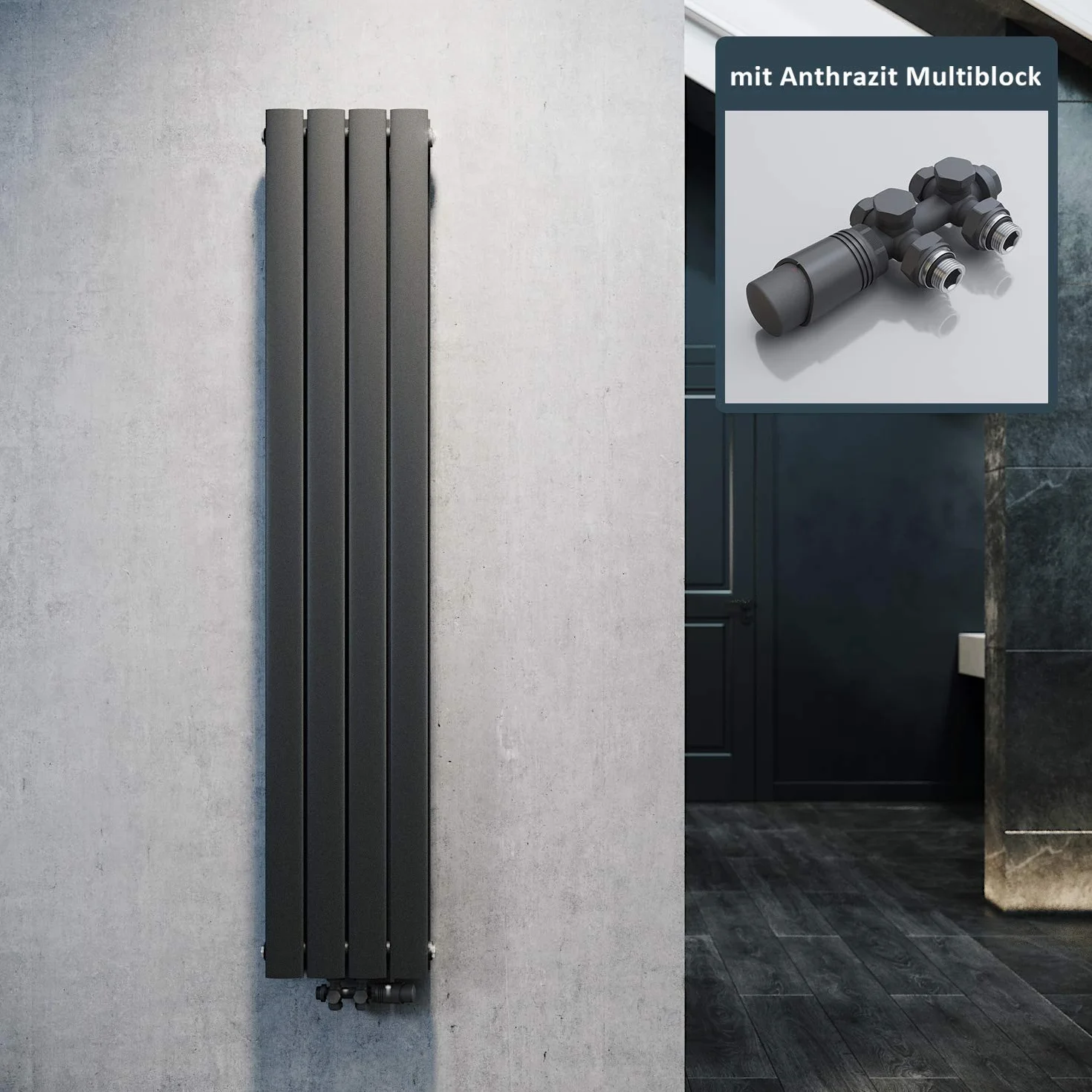 ELEGANT Grzejnik płaski 1600 x 308 mm Antracytowy Multiblok Termostat Pionowy Dwuwarstwowy