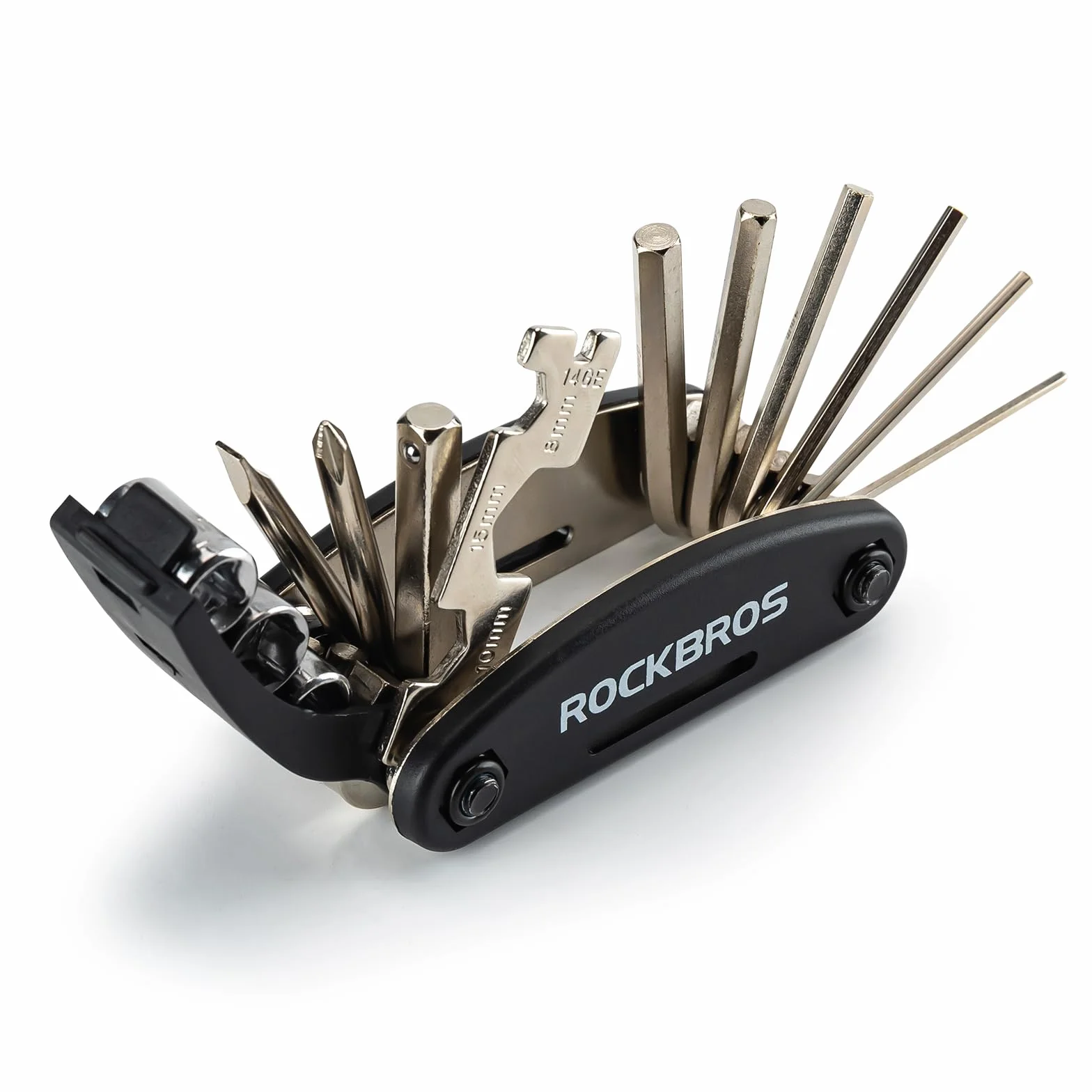 ROCKBROS Narzędzie Rowerowe, 16 w 1 Wielofunkcyjne, Mały, Lekki, Łatwy do Przenoszenia, Składany Zestaw Narzędzi Naprawczych, Czarny, Idealny Prezent Urodzinowy i Świąteczny
