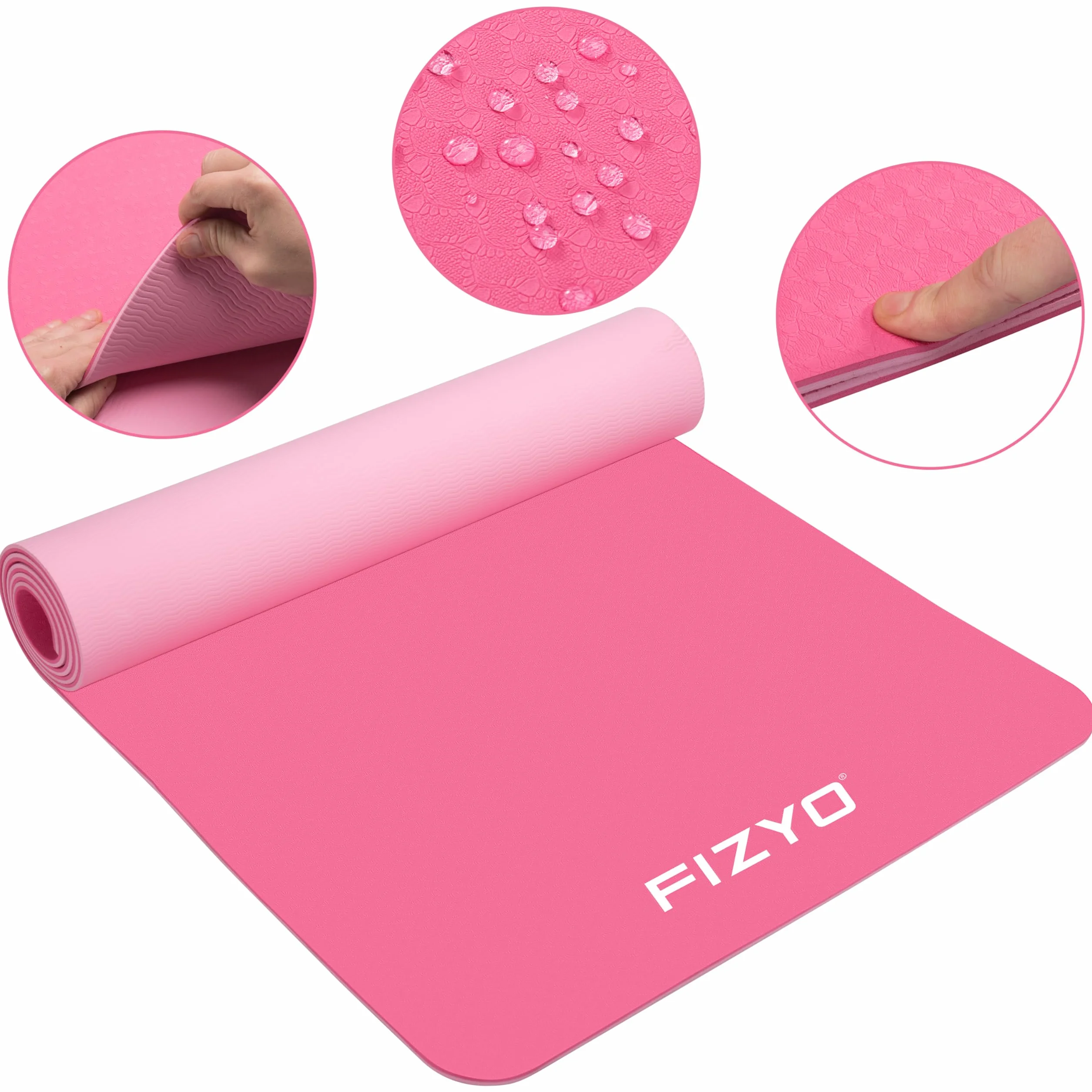 Fizyo Antypoślizgowa mata do jogi z torbą, TPE, mata gimnastyczna do pilatesu, treningu, fitnessu, wyściełana i antypoślizgowa, bardzo cienka 0,6 cm, 183 x 61 cm, z pasem transportowym i torbą