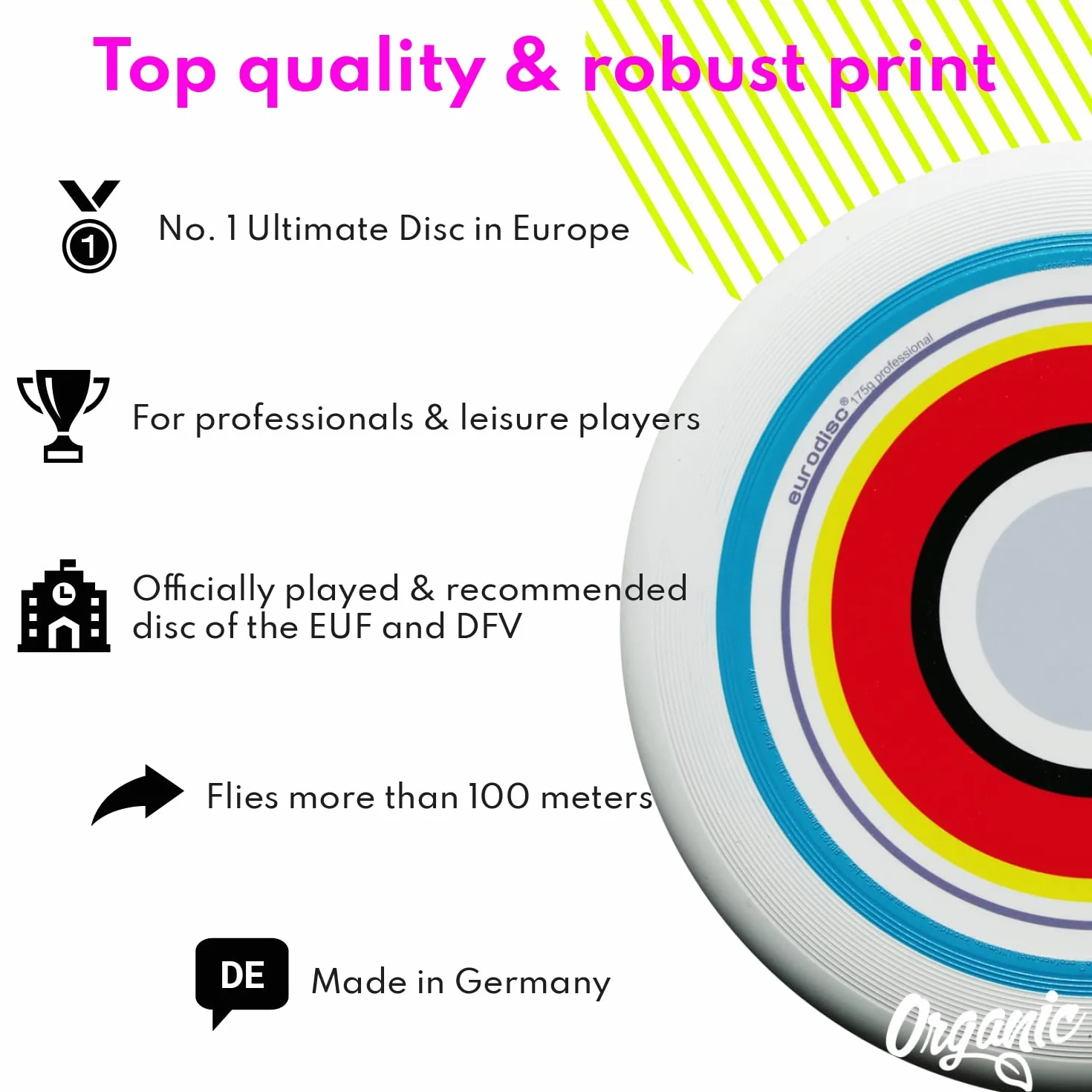 Frisbee Eurodisc 175 g organiczny odporny na zarysowania druk w pełnym kolorze