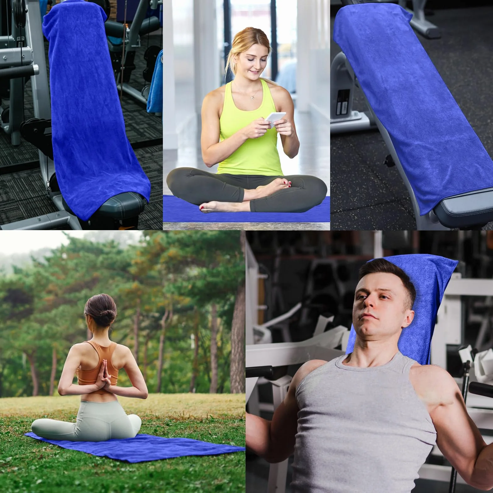 Pameil Ręcznik fitness, 120 x 50 cm, ręcznik sportowy, do studia fitness, chłonny i miękki, z kieszenią na zamek błyskawiczny, do treningu (Niebieski)