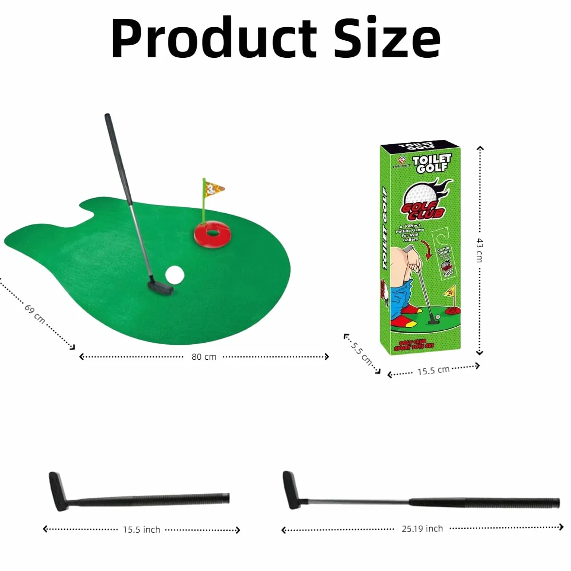Kiuiom Zestaw do golfa toaletowego, gra w golfa z kijem i piłkami, gra toaletowa, mini golf, zabawny prezent dla mężczyzn z kijem golfowym 64 cm, matą, 2 piłkami golfowymi i hakiem do bramki