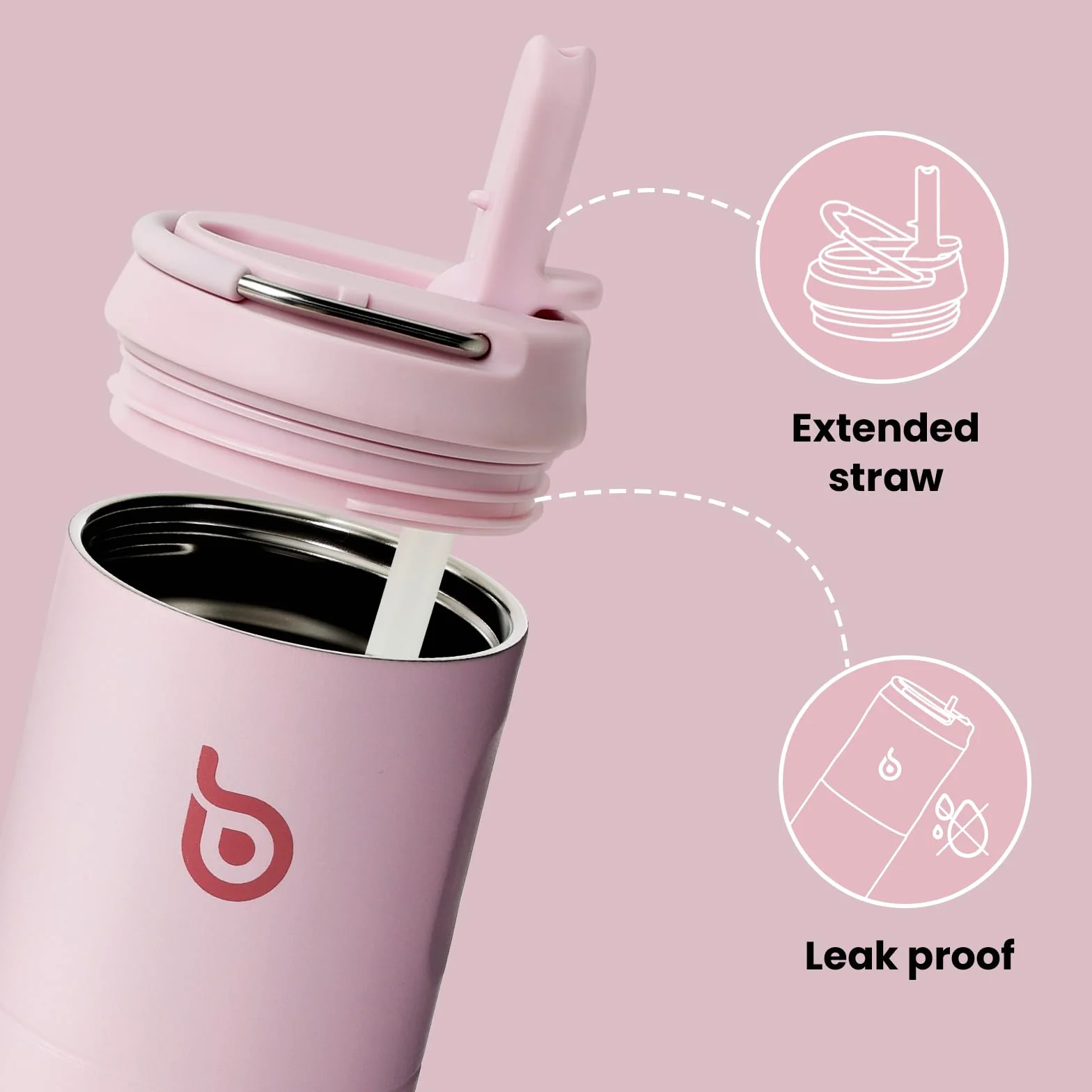 BOTTLE BOTTLE Butelka termiczna 750 ml ze stali nierdzewnej ze słomką i zakrętką – szczelna, bez BPA – do szkoły, podróży, fitness (pastelowy różowy)