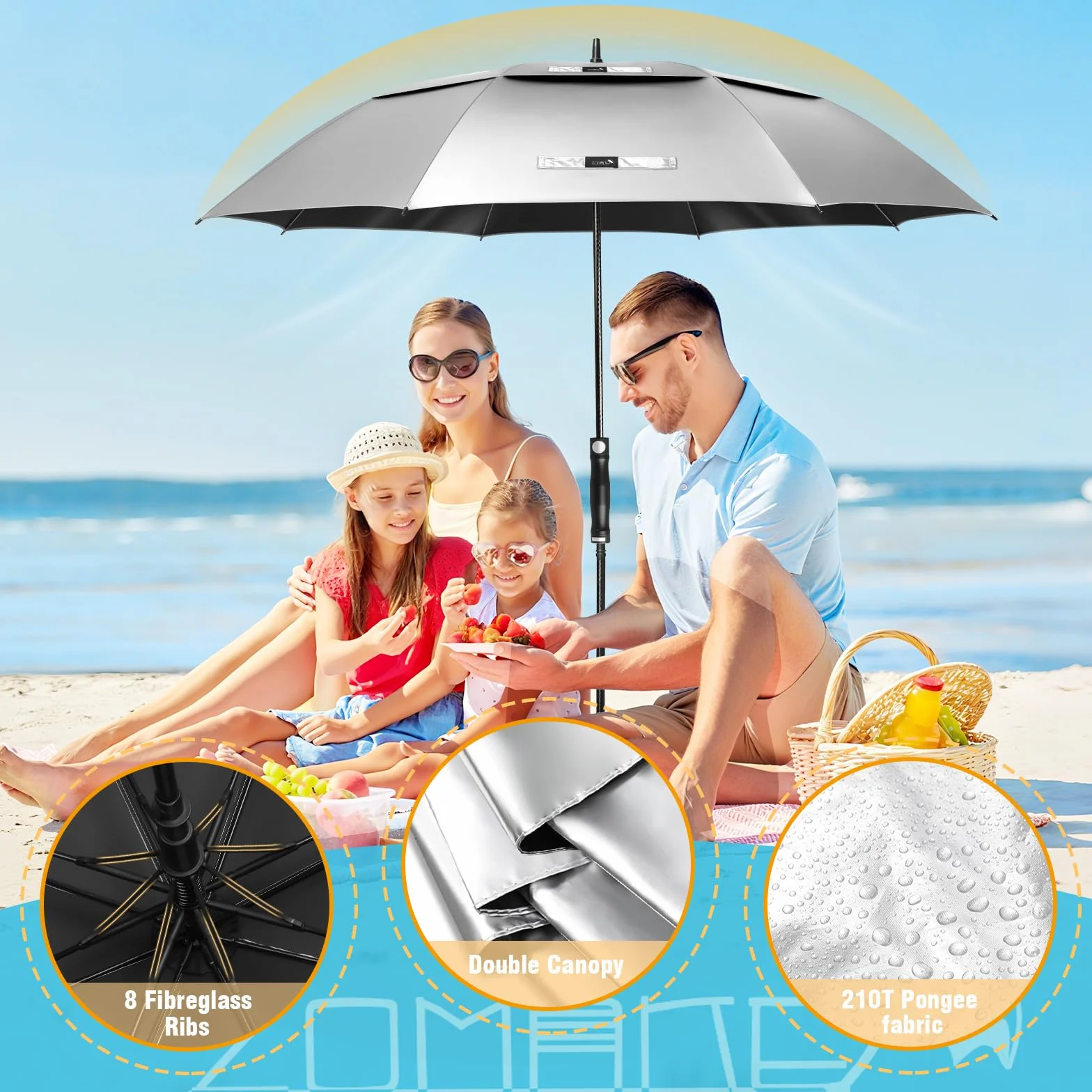 ZOMAKE 68 Cali Parasol Golfowy UPF 50+ Wiatroszczelny Samooczyszczający się Ochrona UV