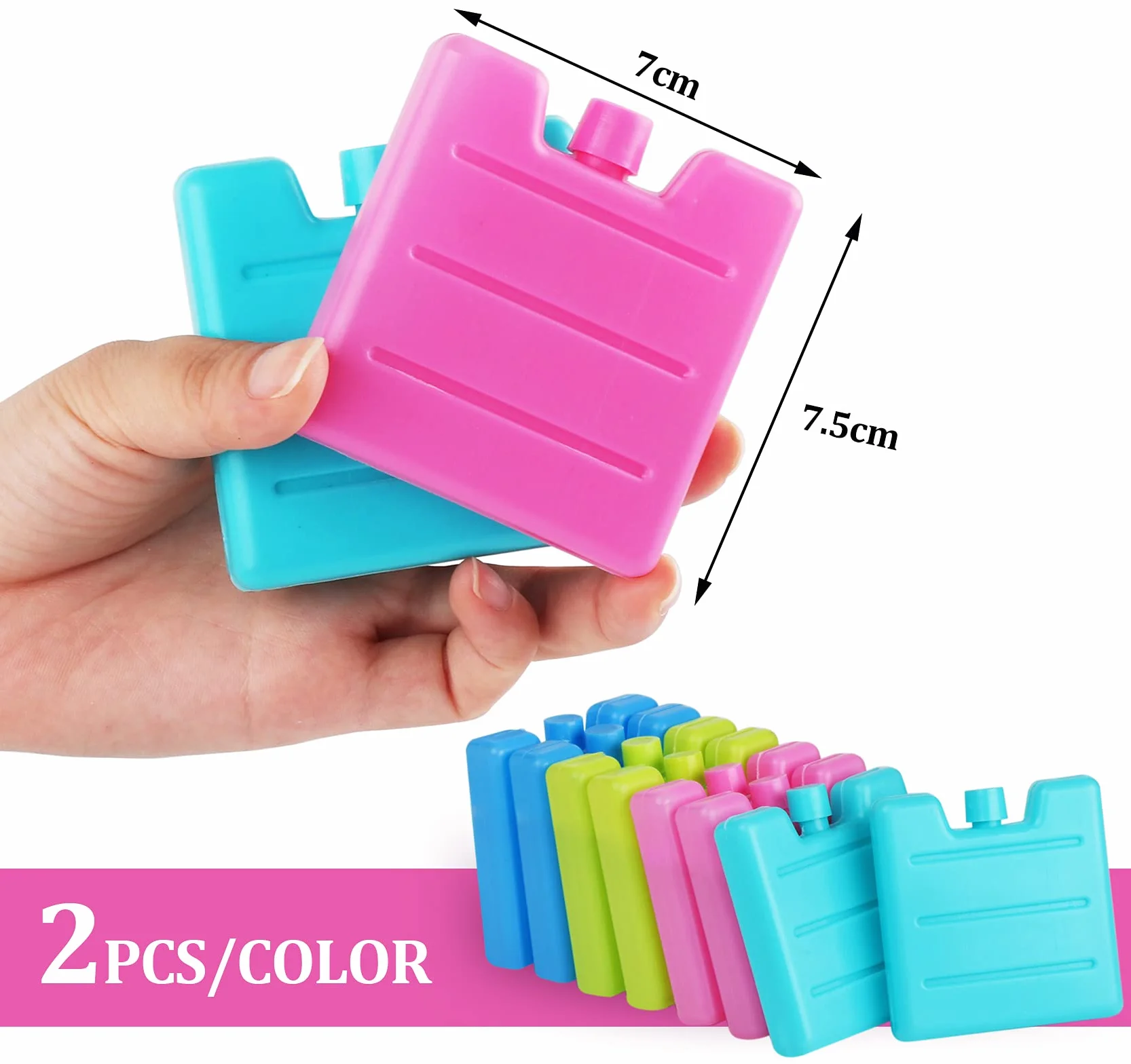 Zestaw 8 mini lodówek chłodzących 7,5 x 7 x 1,5 cm 65g wielokrotnego użytku torba do zamrażania izolacja termiczna jasnozielona/niebieska/różowy/żółtawy zielony