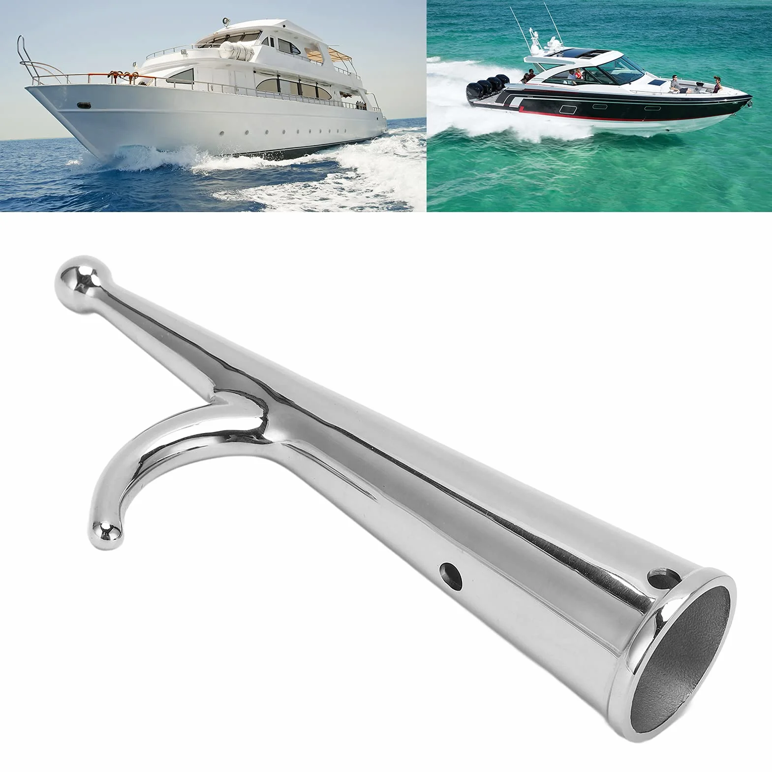 Boat Hook Attachment,316 Stainless Steel Boat Hook Head,34mm End Attachment Boat Hook Head Replacement for Docking Undocking