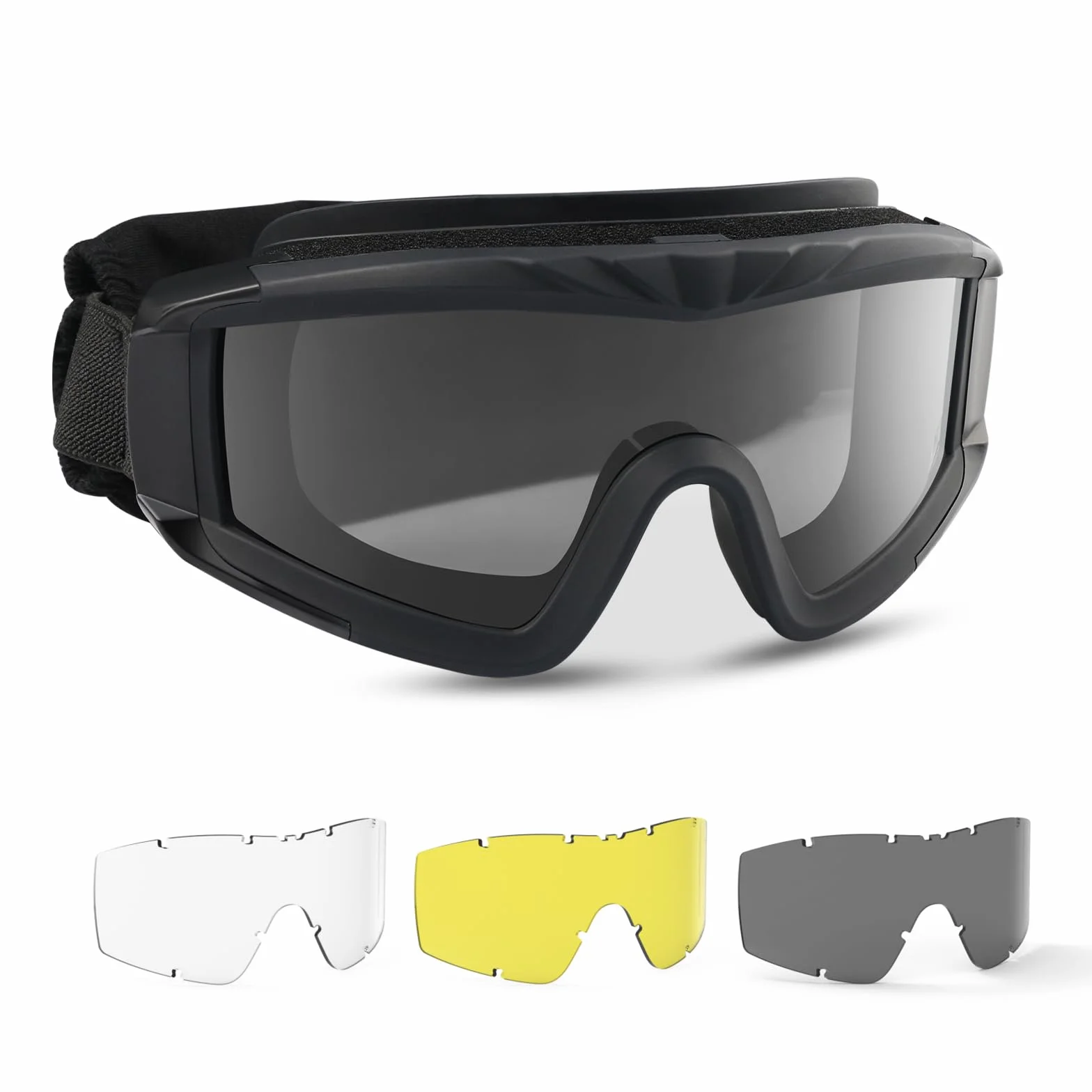 Feyachi Airsoft, taktyczne, wojskowe okulary ochronne z 3 wymiennymi soczewkami, ochrona UV400, okulary strzeleckie, okulary przeciwmgielne, outdoorowe, do uprawiania sportu, polowania, jazdy na