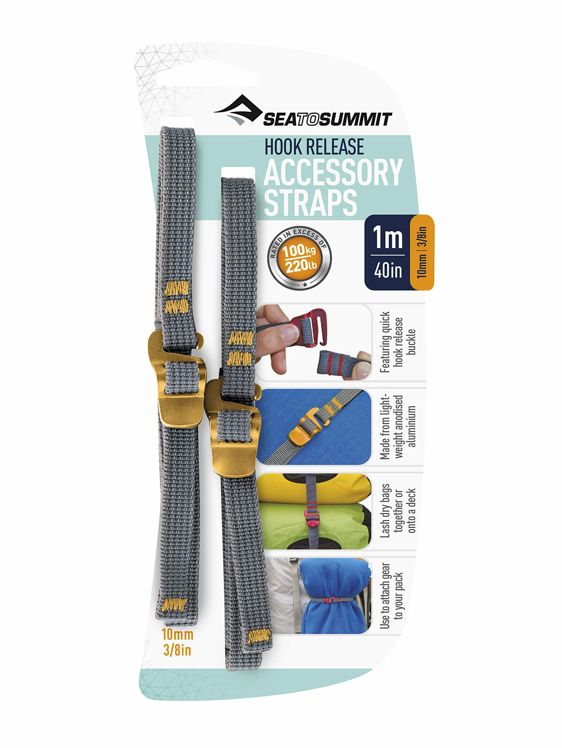 Sea to Summit 1700208 Summit pasy mocujące Hook Release Straps z szybkim zapięciem, szare
