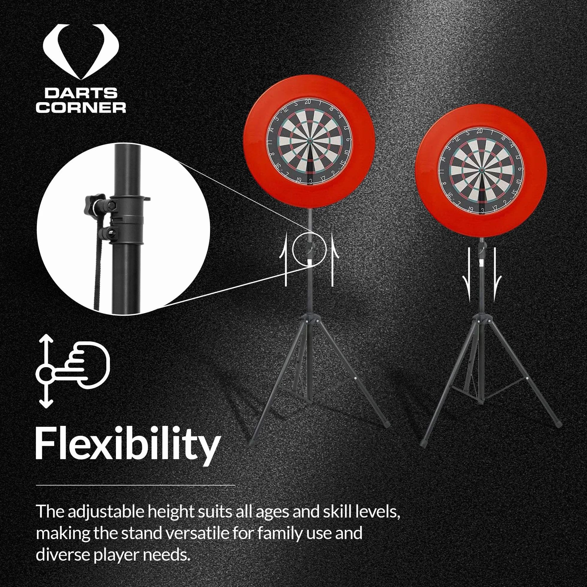 Darts Corner DM01 | Profesjonalny przenośny statyw do rzutek, stojak podróżny do mobilnej gry w rzutki, czarny