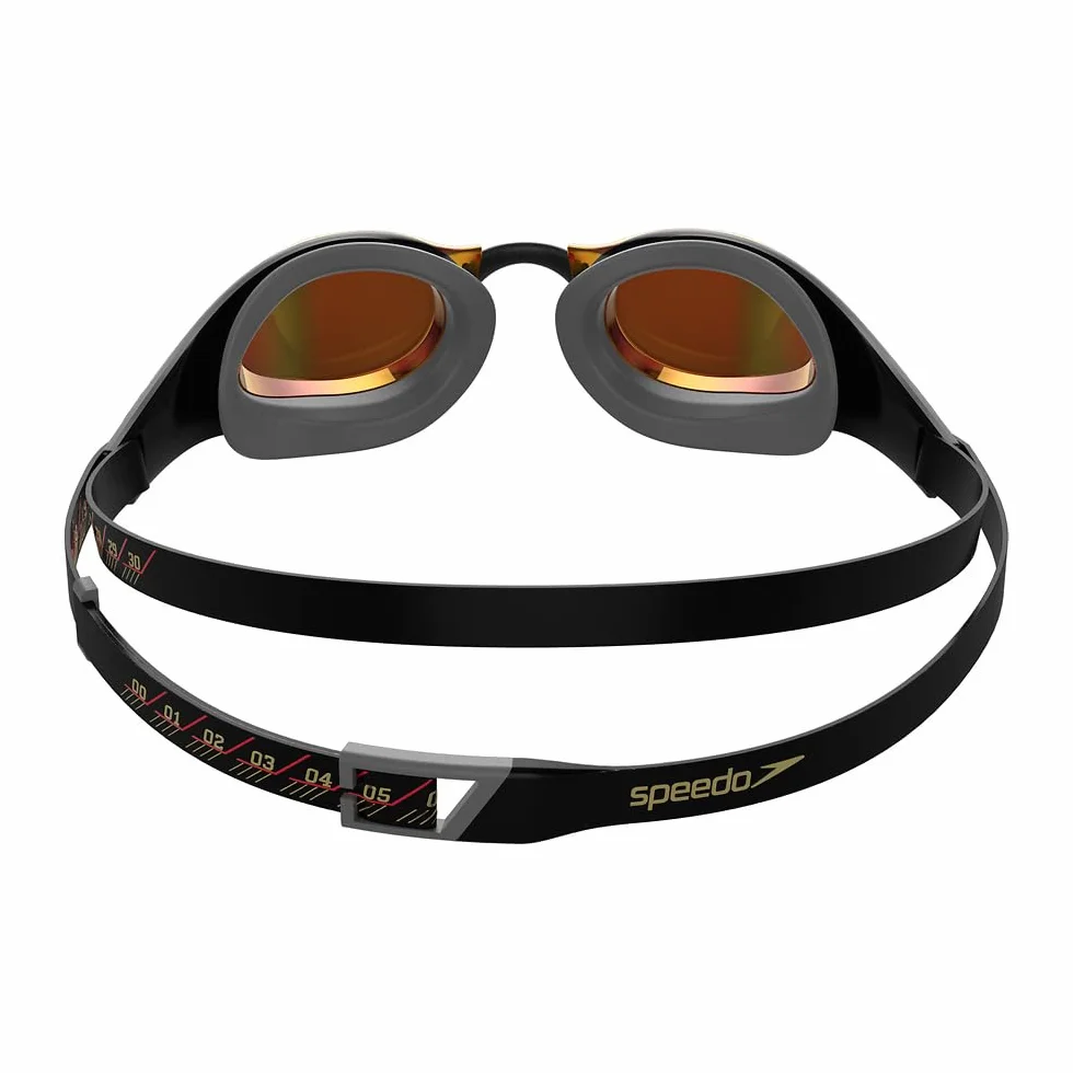 Speedo Unisex okulary do pływania dla dorosłych Fastskin Pure Focus, okulary do zawodów, ochrona przed zaparowaniem, wodoszczelne, czarne/pomarańczowo-złote, rozmiar uniwersalny