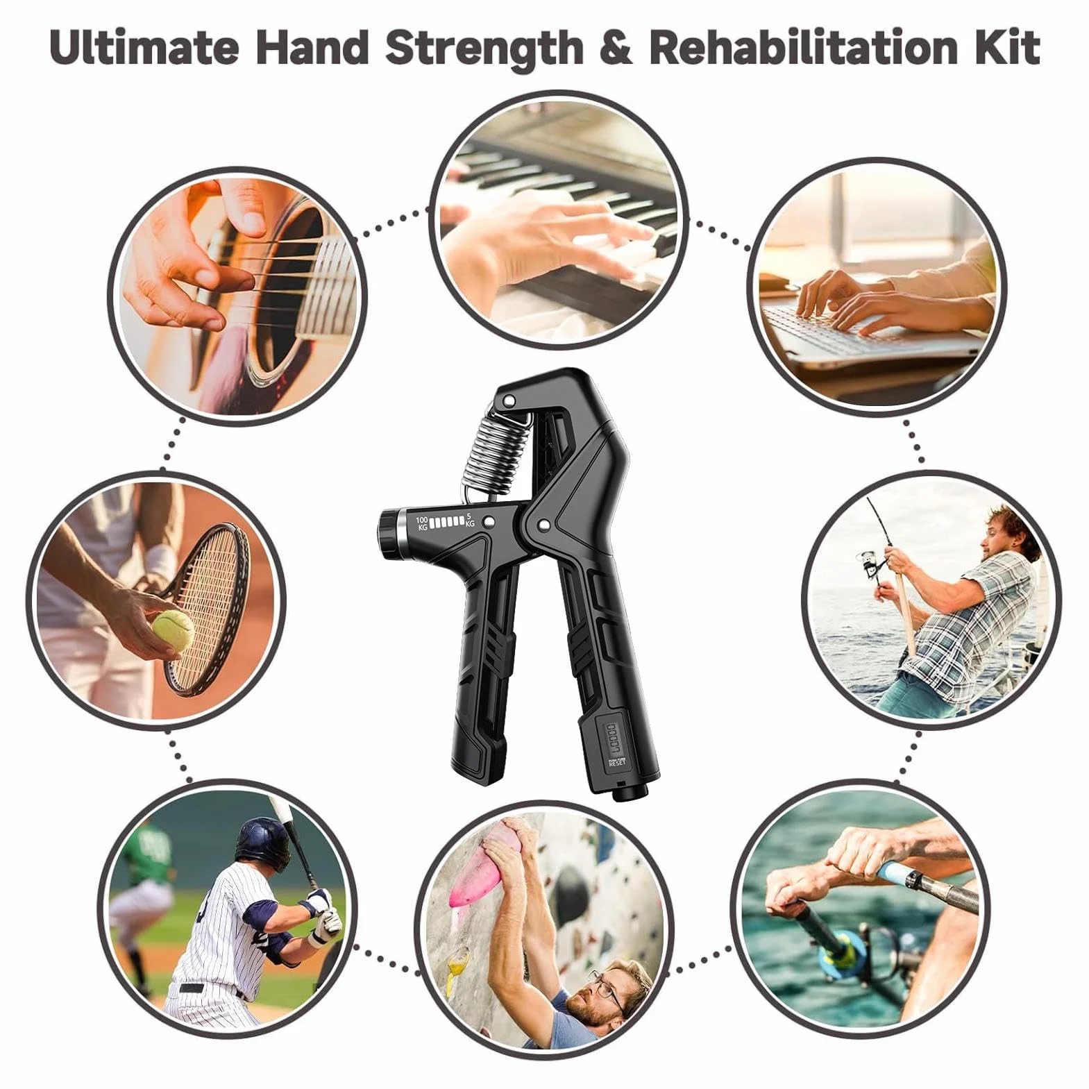Hand Gripper, Adjustable Resistance Grip Strength Trainer, Portable Hand Exerciser, Ergonomic Anti-Slip Handle