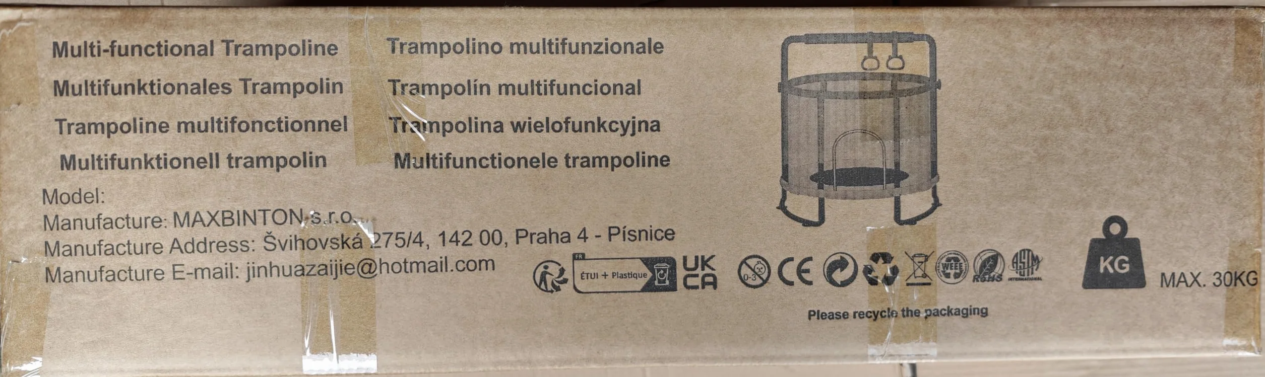 Trampolina dziecięca z siatką bezpieczeństwa, regulowany drążek i huśtawka, niebieska, 3-6 lat