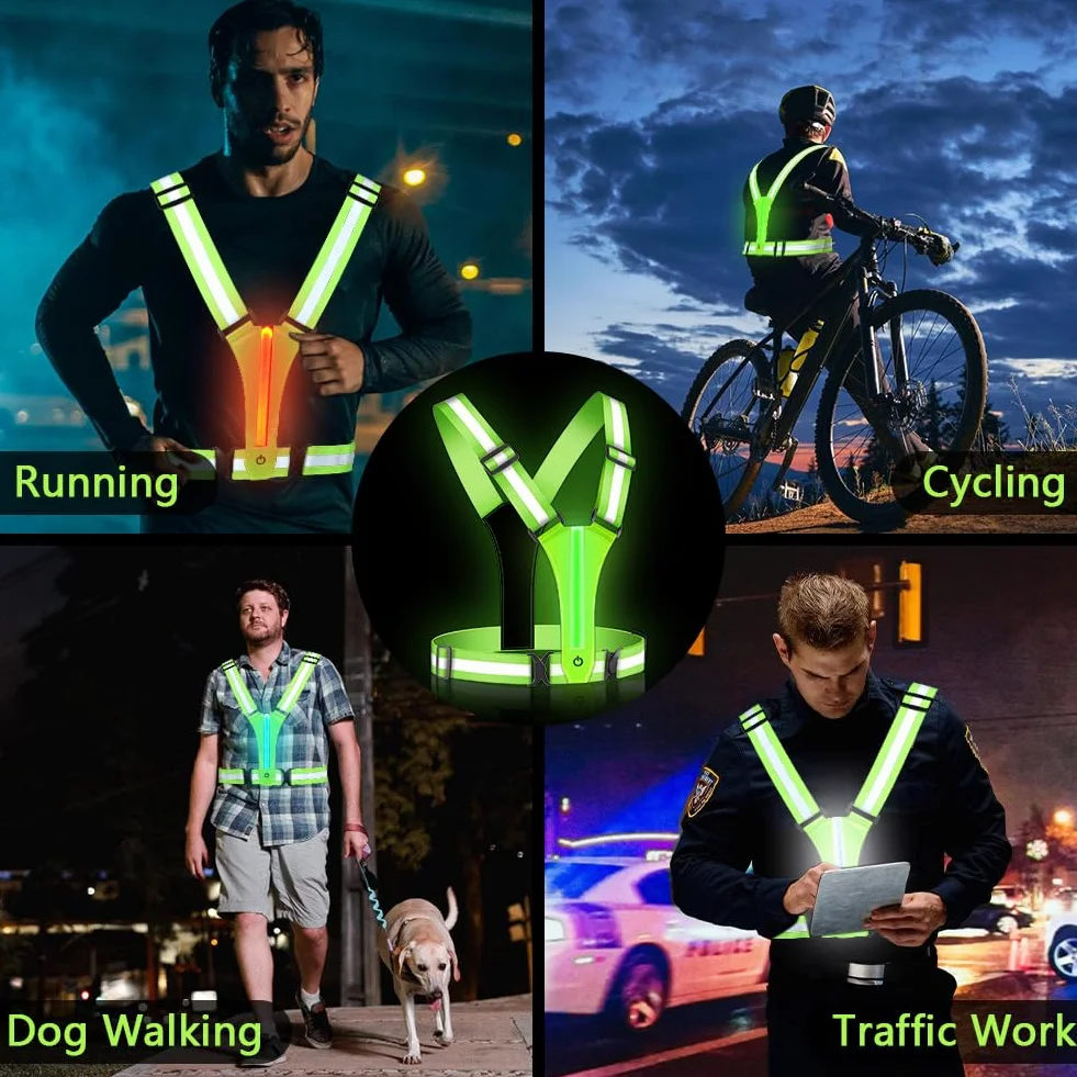 Ainiv LED bezpieczeństwa z akumulatorem USB, odblaskowy pas do biegania LED, kamizelka bezpieczeństwa + odblaskowe paski bezpieczeństwa, do joggingu, biegania, jazdy na rowerze