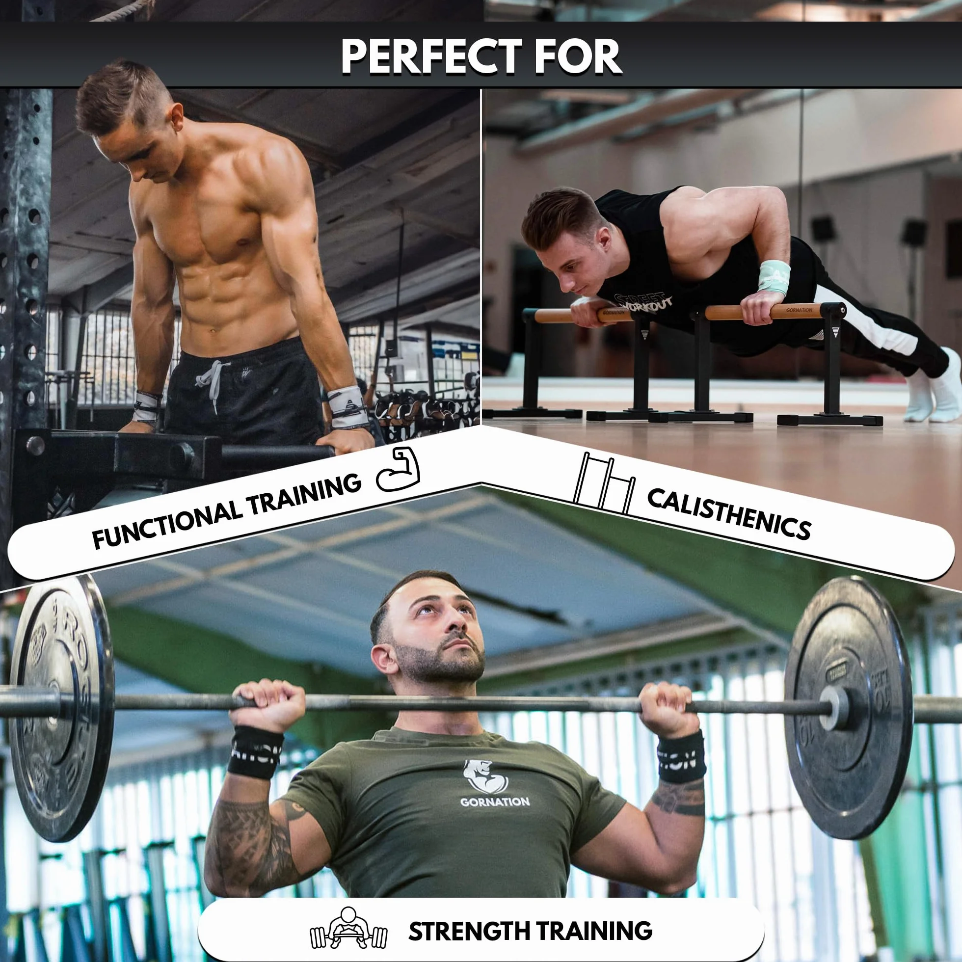 GORNATION Handledsband – Performance Wrist Wraps för fitness, gym, kalisthenics och styrketräning – 1 par omlottband, premium vit
